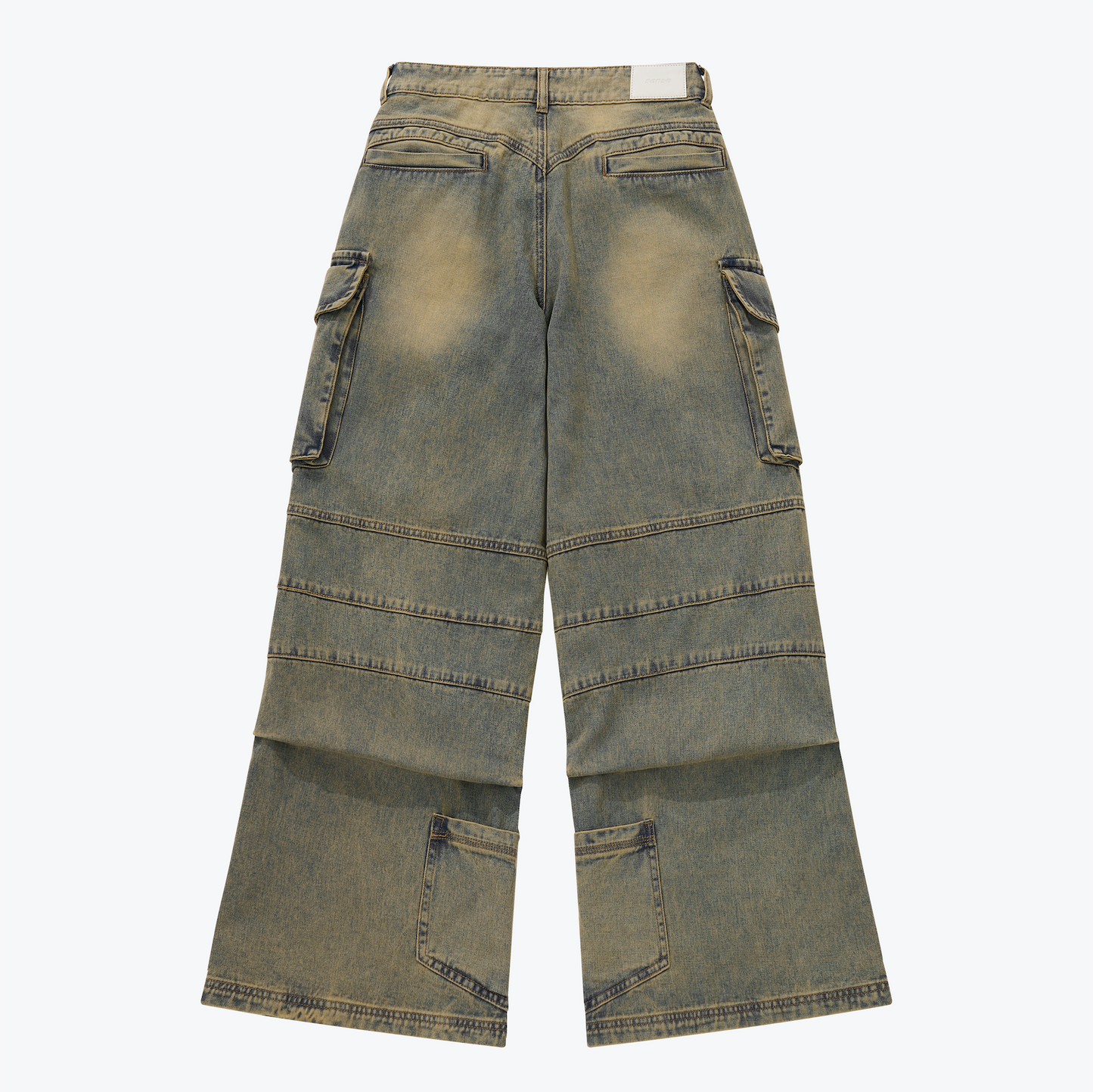 Distressed Denim Flared Cargo Pants Dirty Blue【L24-40DB】