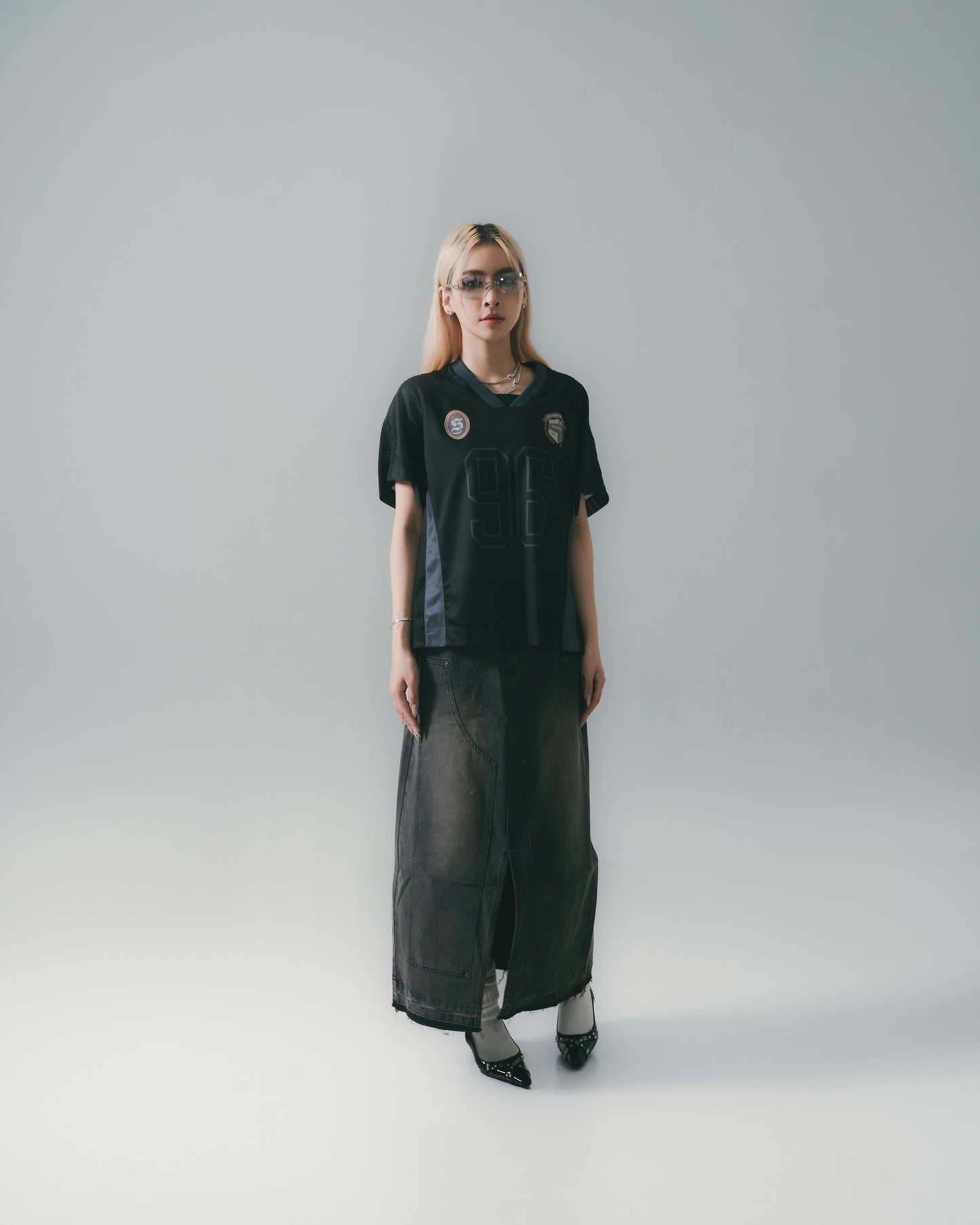 Football Mesh Oversize T-Shirts Black【L25-T01BK】