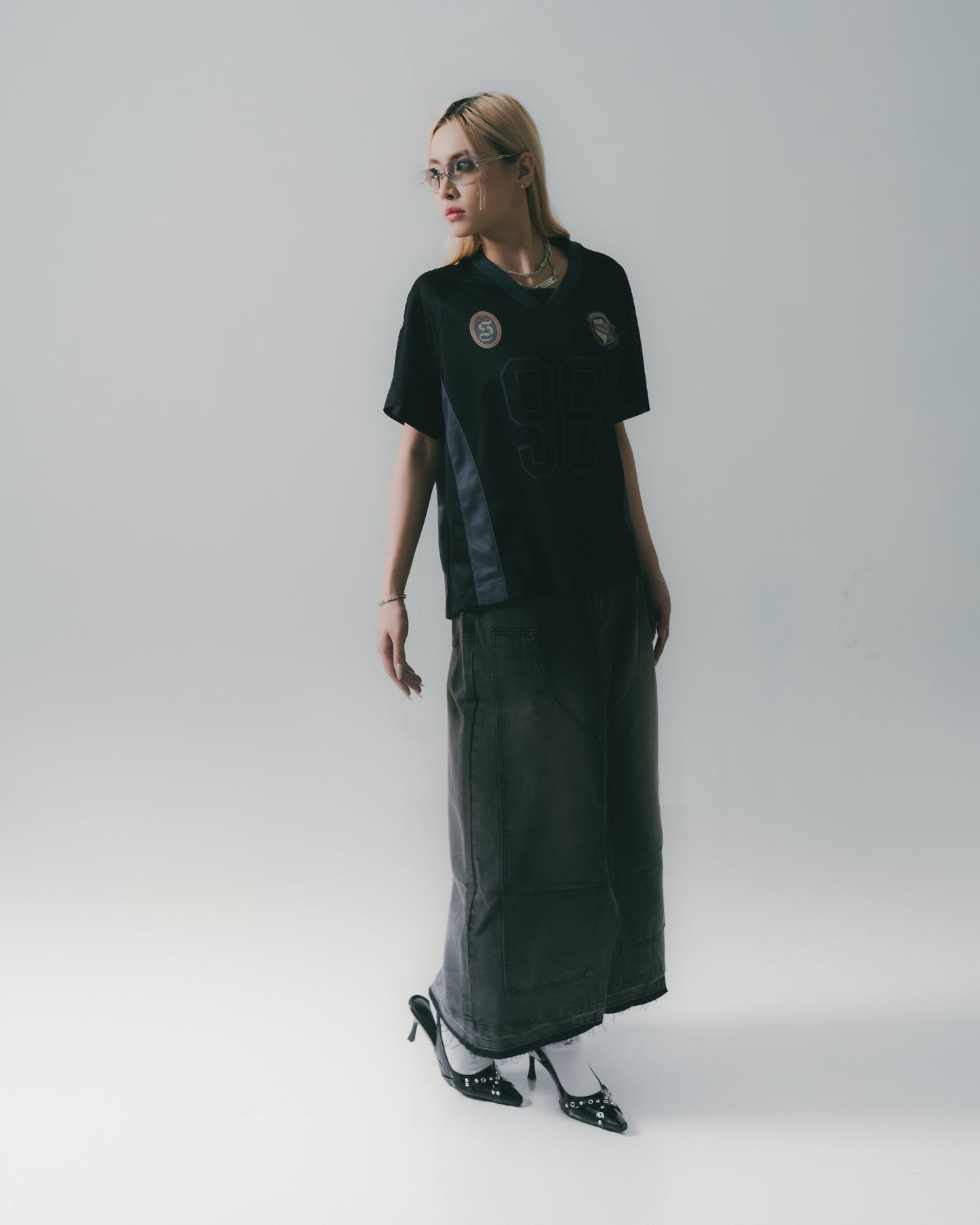 Football Mesh Oversize T-Shirts Black【L25-T01BK】