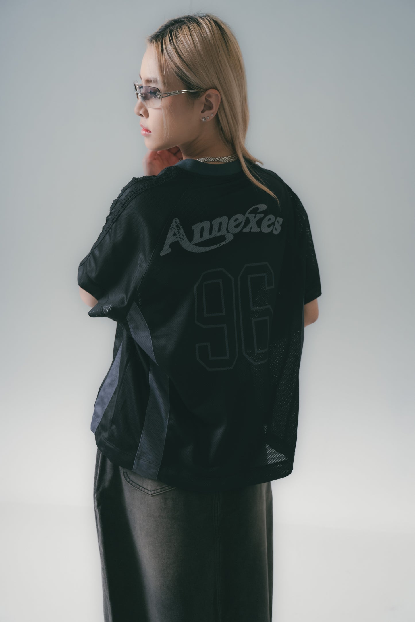 Football Mesh Oversize T-Shirts Black【L25-T01BK】
