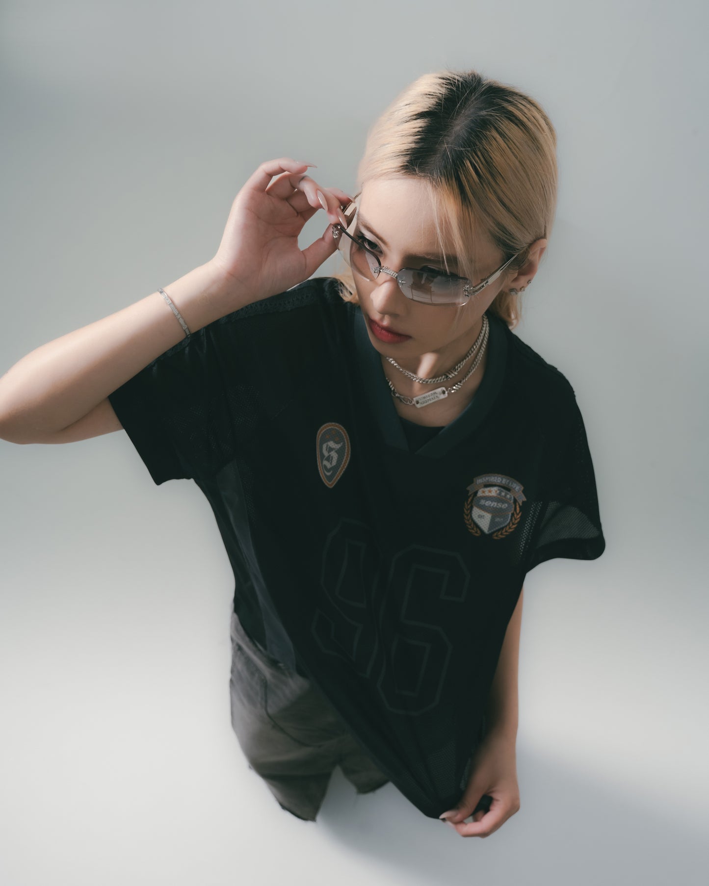 Football Mesh Oversize T-Shirts Black【L25-T01BK】