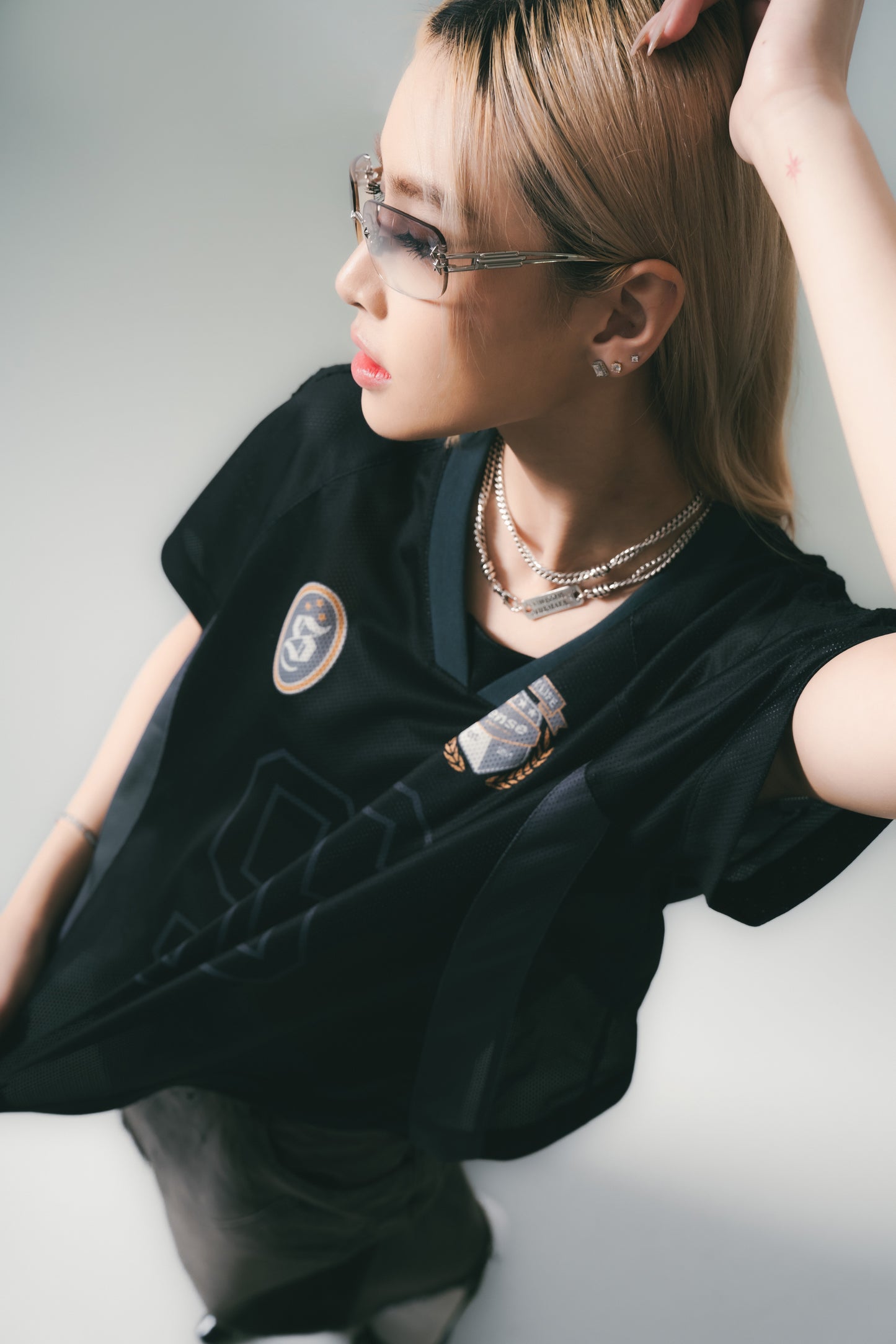 Football Mesh Oversize T-Shirts Black【L25-T01BK】