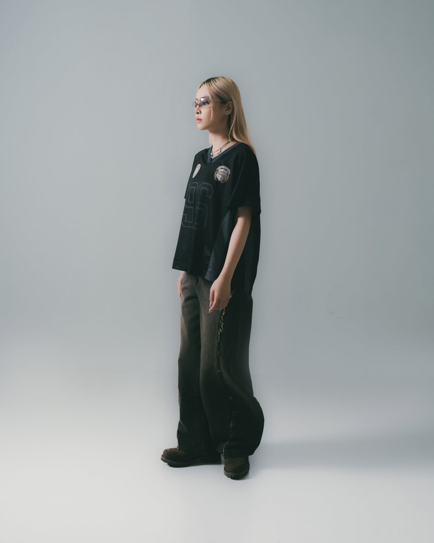 Football Mesh Oversize T-Shirts Black【L25-T01BK】