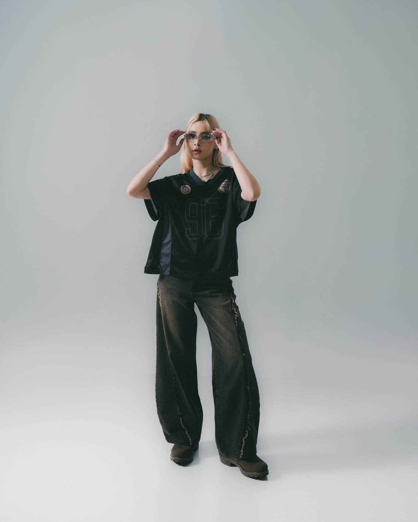 Football Mesh Oversize T-Shirts Black【L25-T01BK】