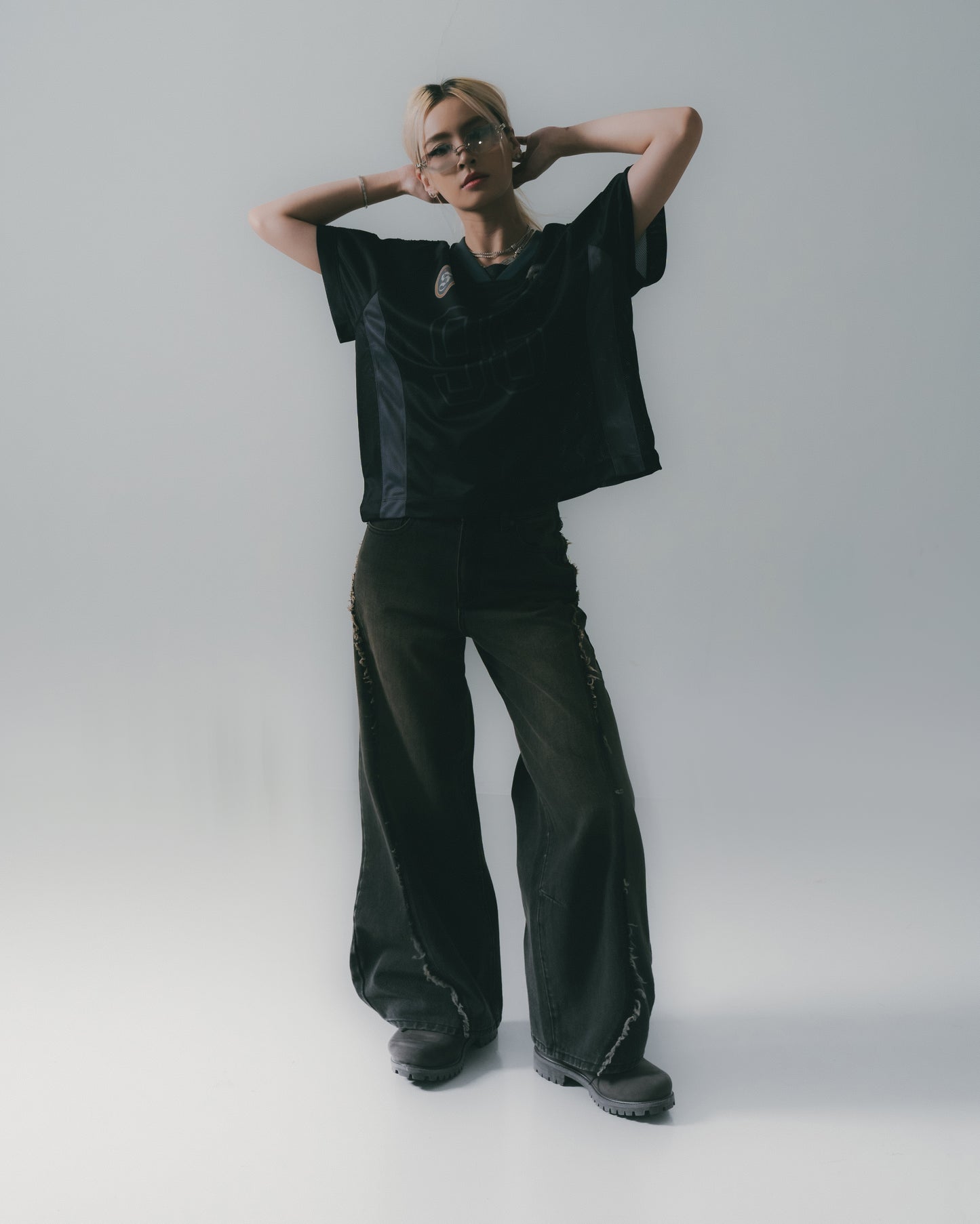 Football Mesh Oversize T-Shirts Black【L25-T01BK】