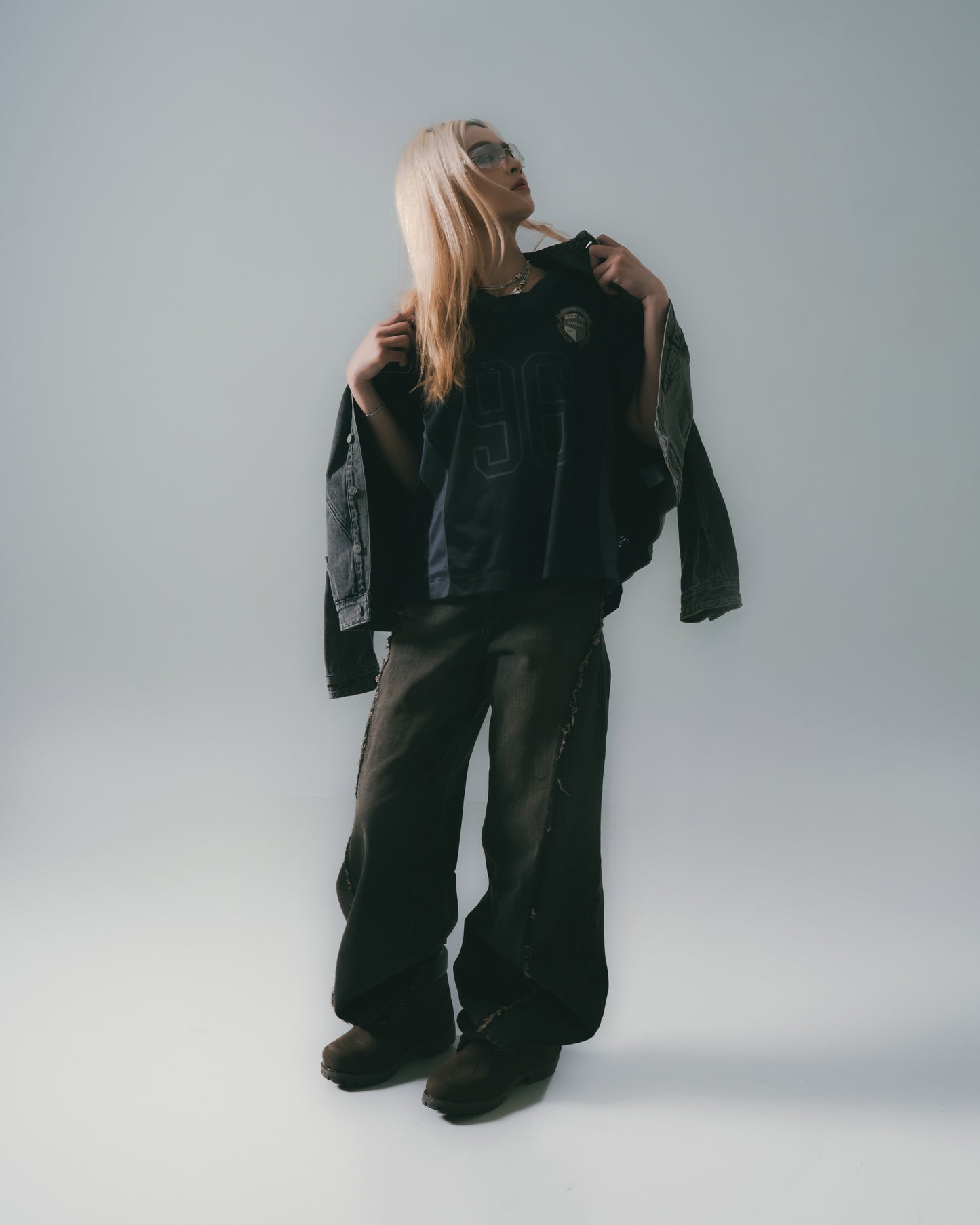 Twist Seam Baggy Denim Jeans Charcoal【L25-05CH】