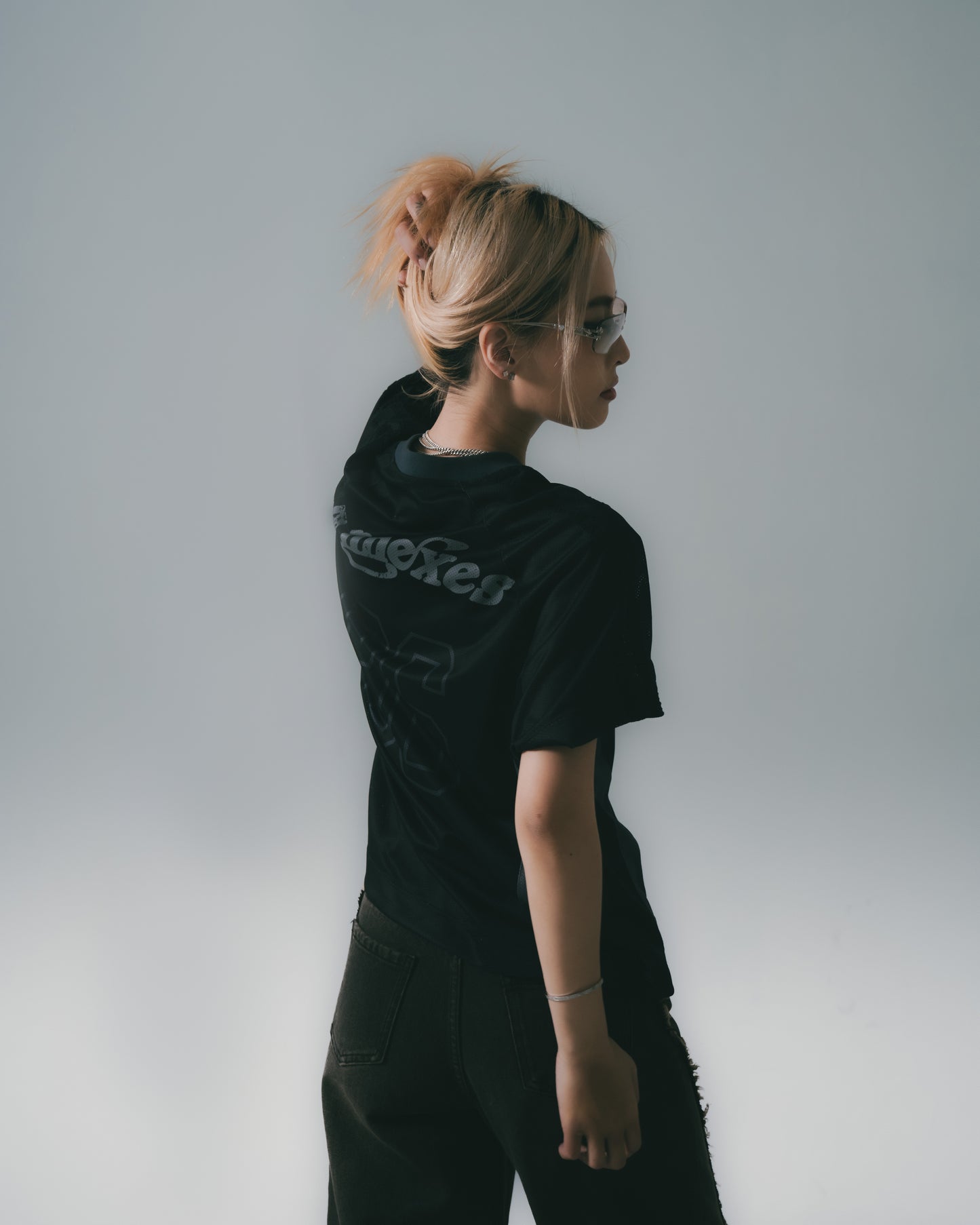 Football Mesh Oversize T-Shirts Black【L25-T01BK】