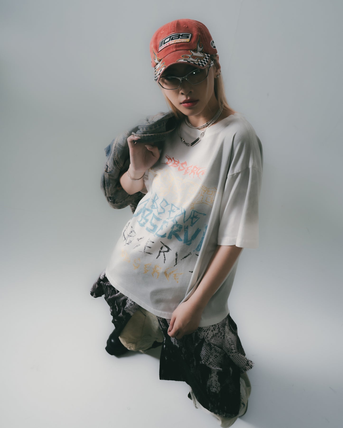 Distressed Denim Flared Cargo Pants Dirty Blue【L24-40DB】