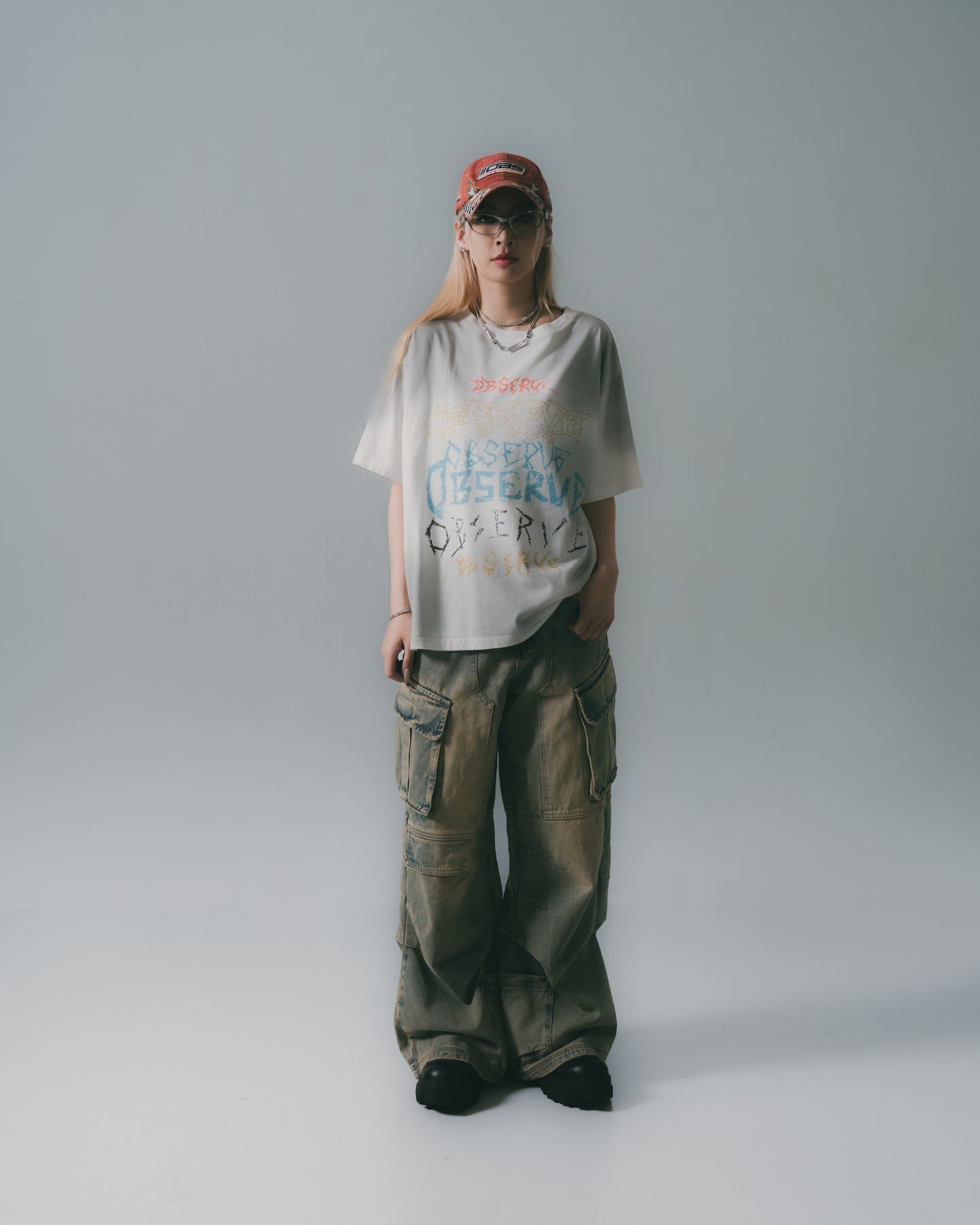 Distressed Denim Flared Cargo Pants Dirty Blue【L24-40DB】