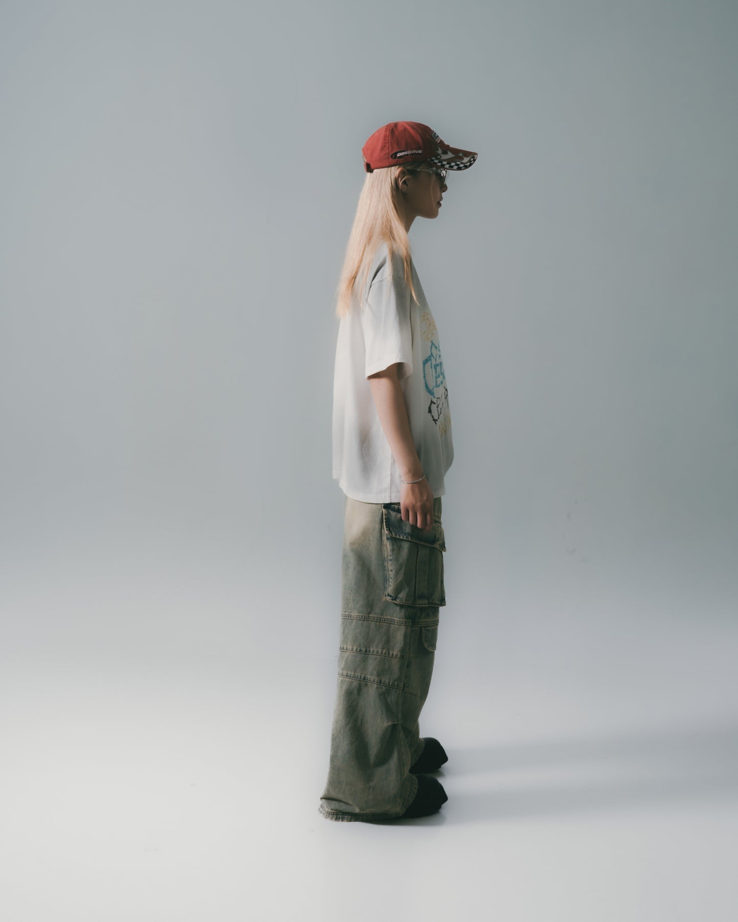 Distressed Denim Flared Cargo Pants Dirty Blue【L24-40DB】