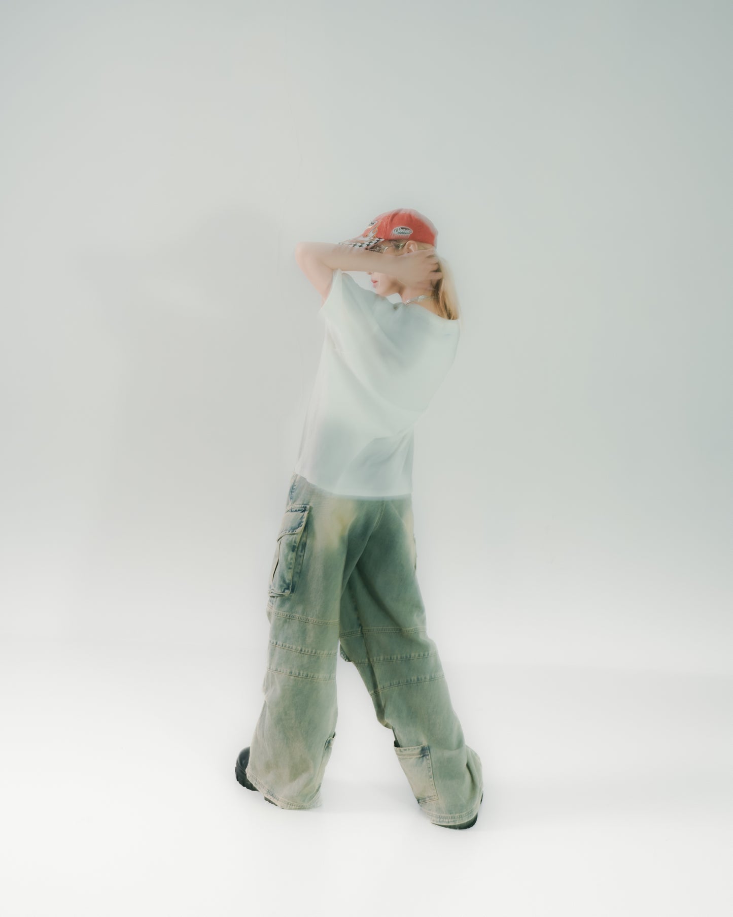 Distressed Denim Flared Cargo Pants Dirty Blue【L24-40DB】