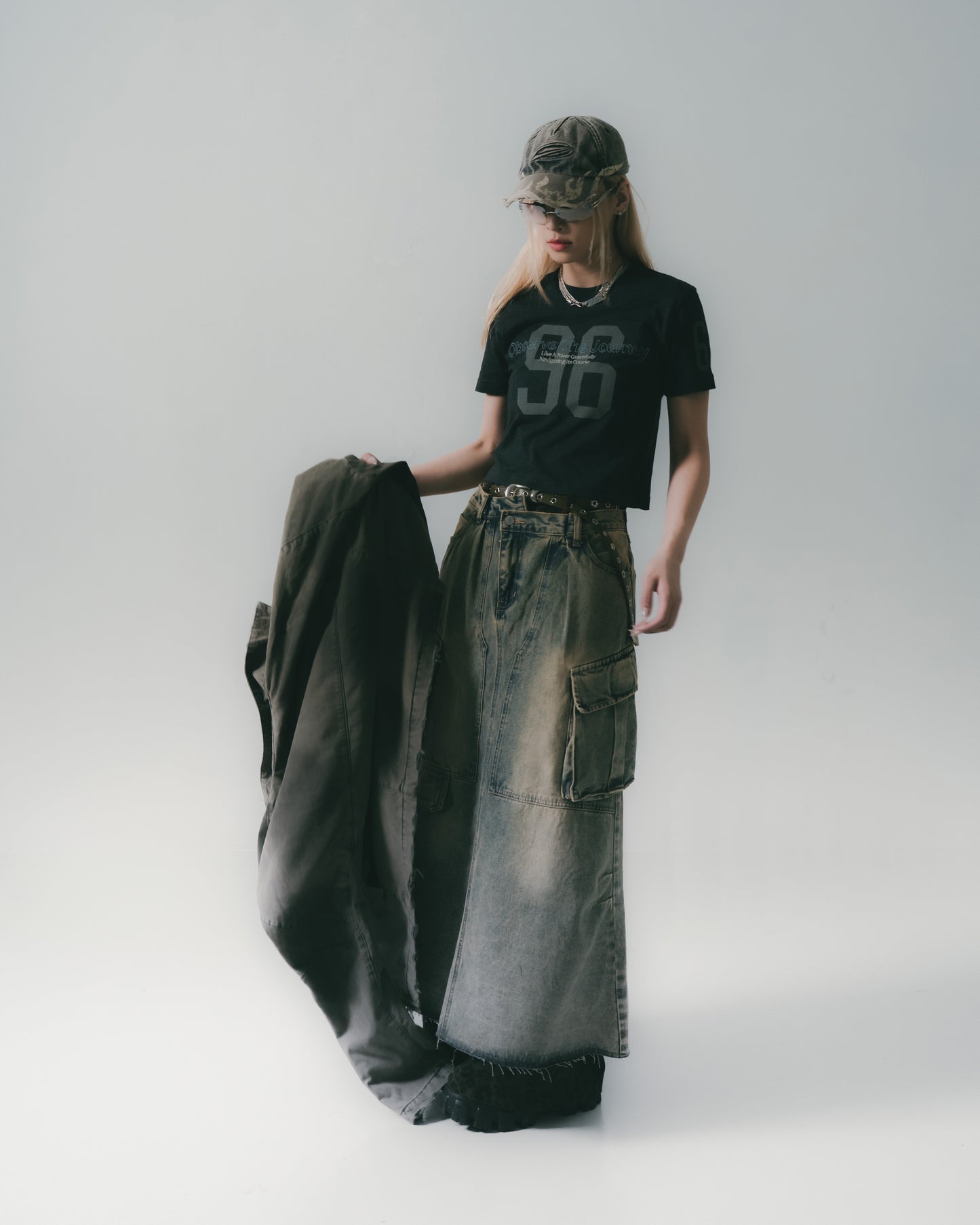 Distressed Denim Full Skirt Dirty Blue【L24-47DB】
