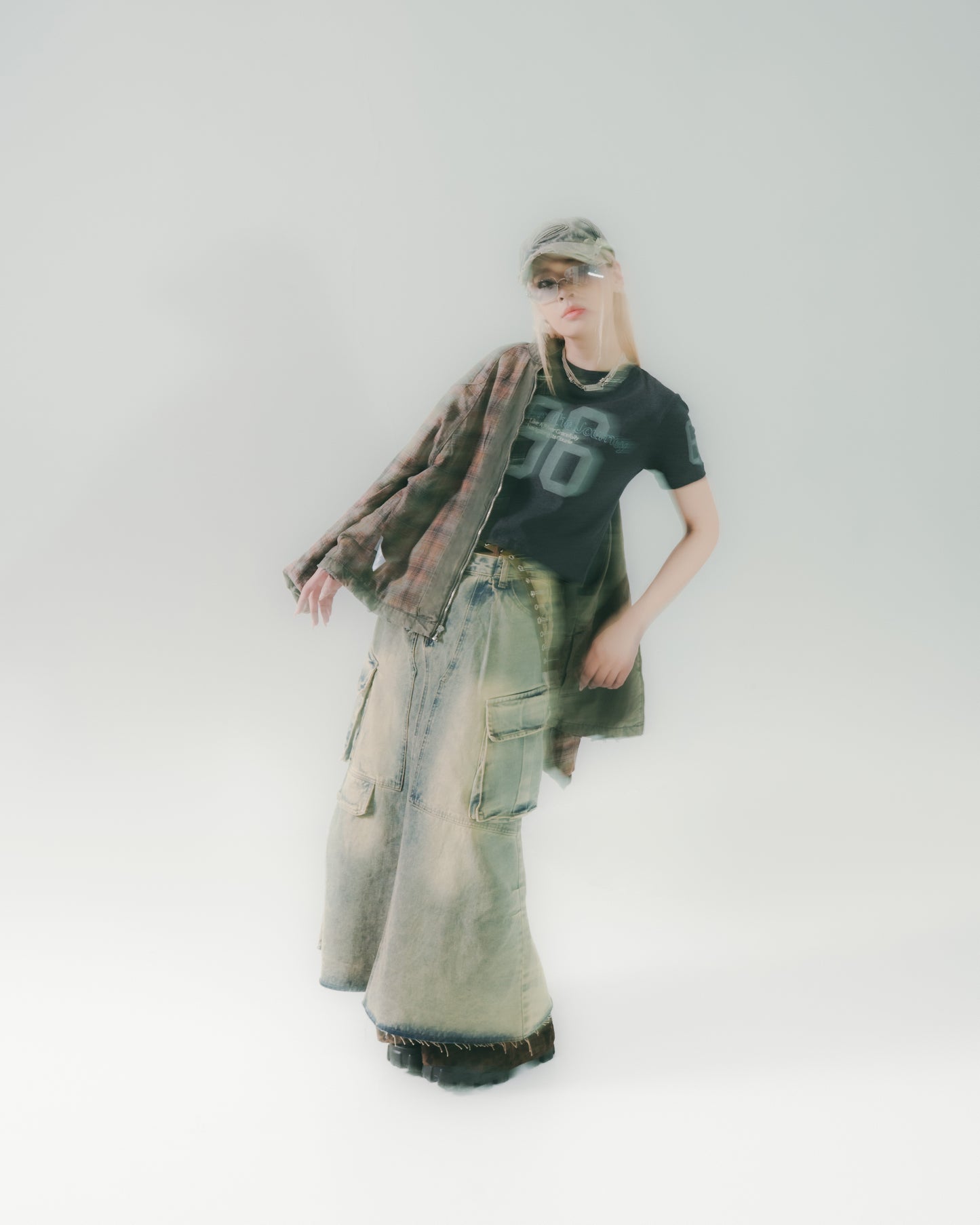 Distressed Denim Full Skirt Dirty Blue【L24-47DB】