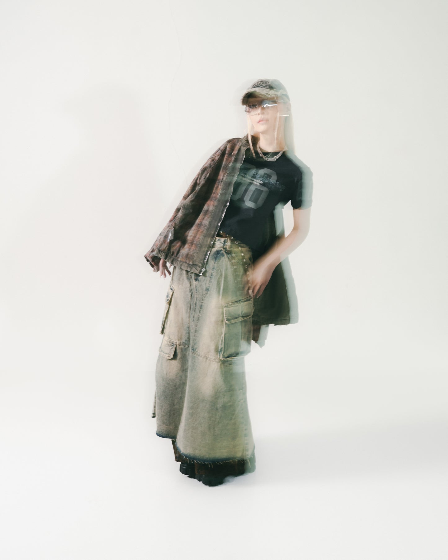 Distressed Denim Full Skirt Dirty Blue【L24-47DB】