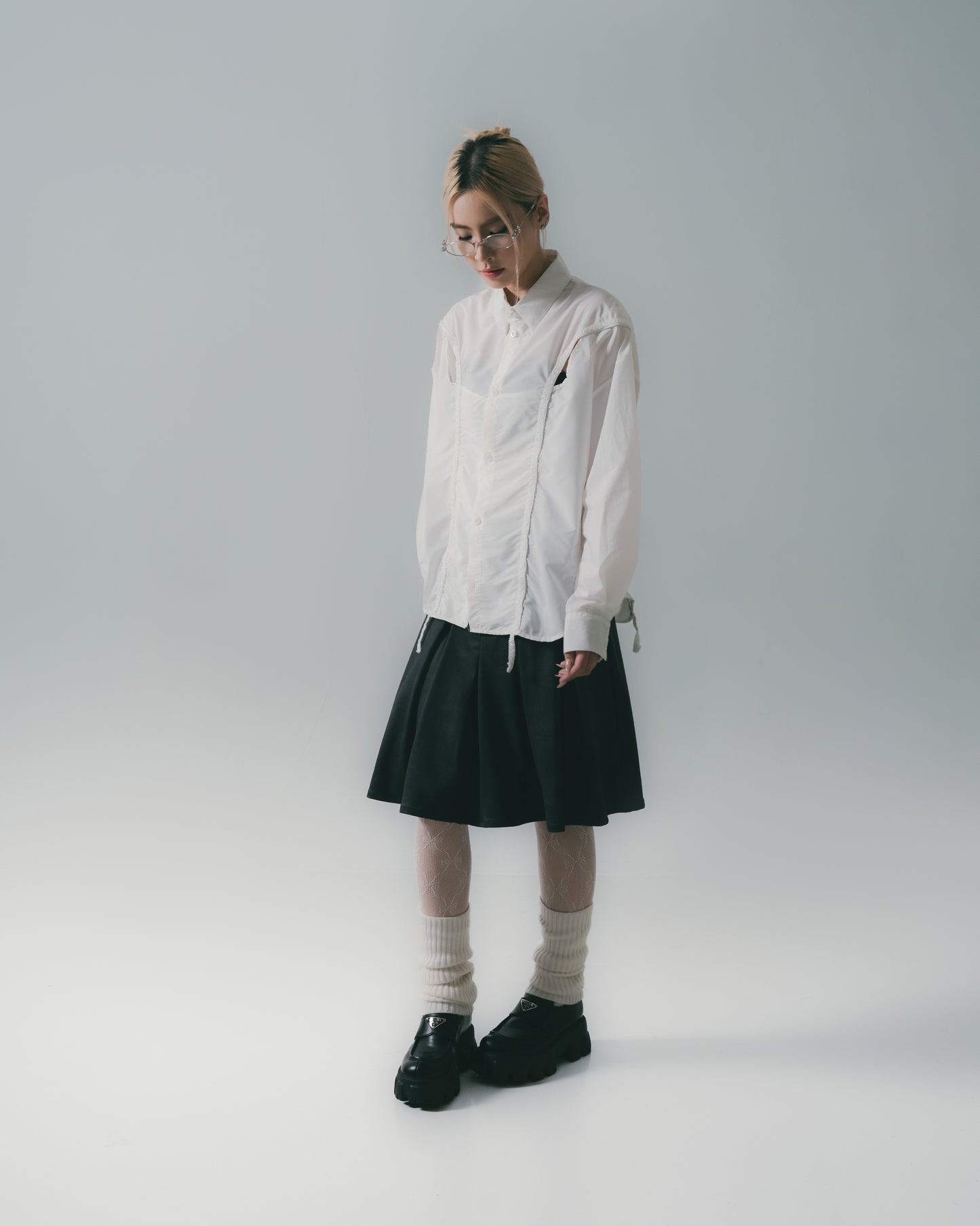 Chest Hole Oversize Shirt White【L25-22WH】