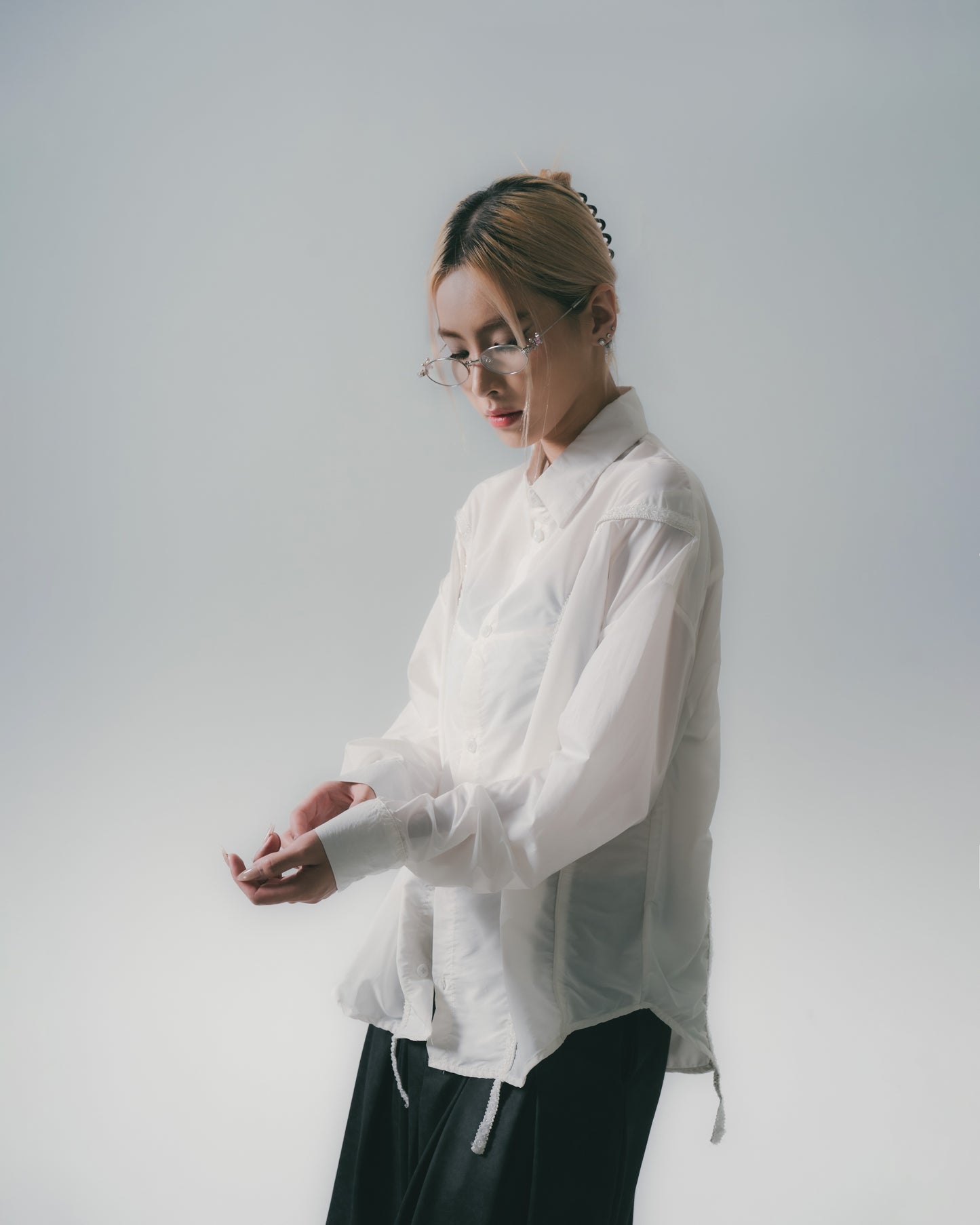 Chest Hole Oversize Shirt White【L25-22WH】