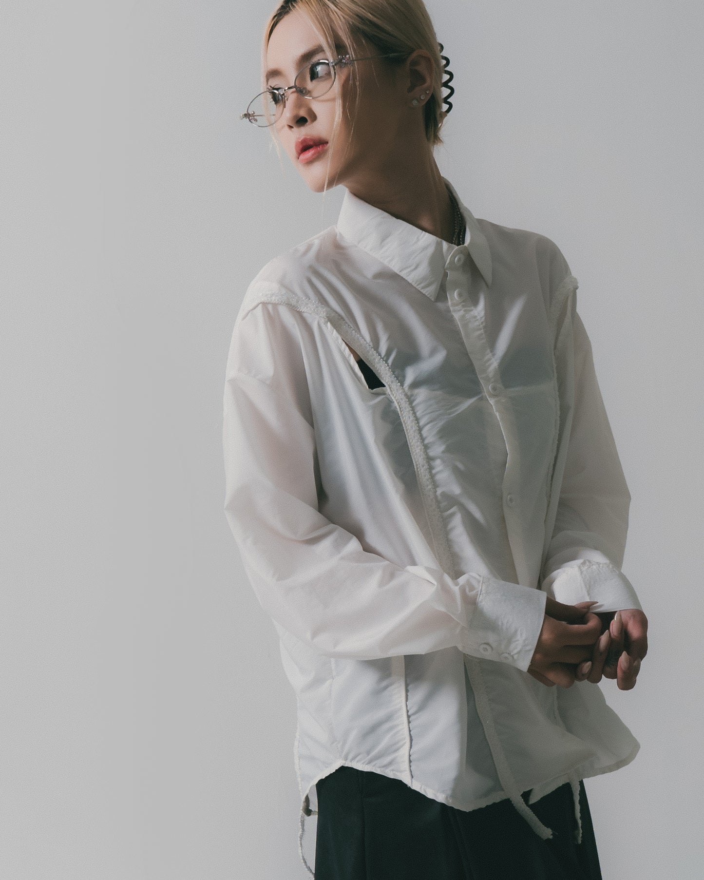 Chest Hole Oversize Shirt White【L25-22WH】