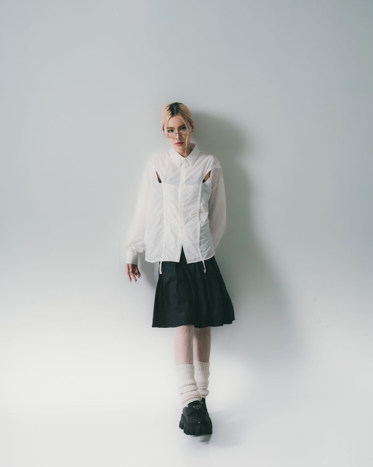Chest Hole Oversize Shirt White【L25-22WH】