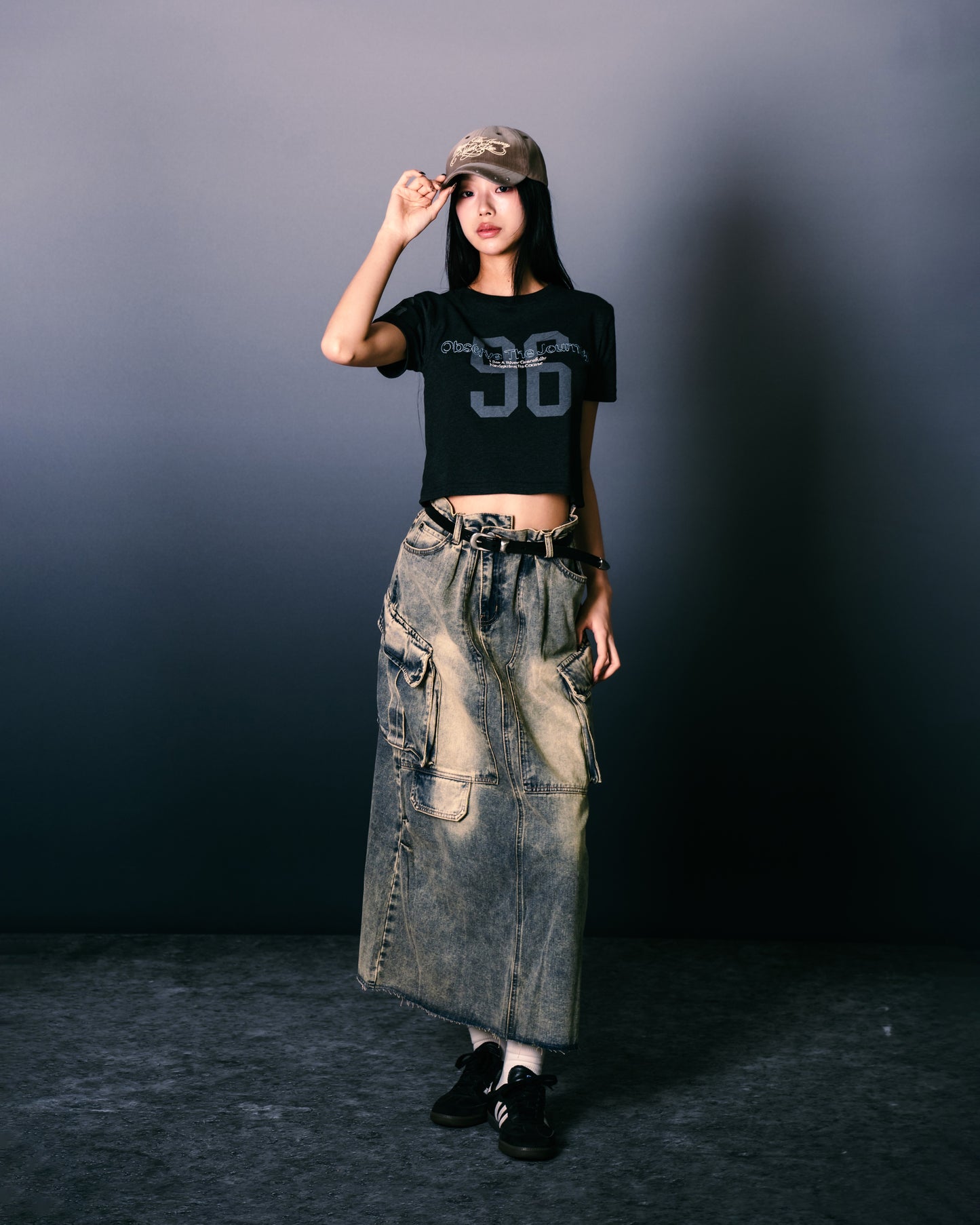 Distressed Denim Full Skirt Dirty Blue【L24-47DB】
