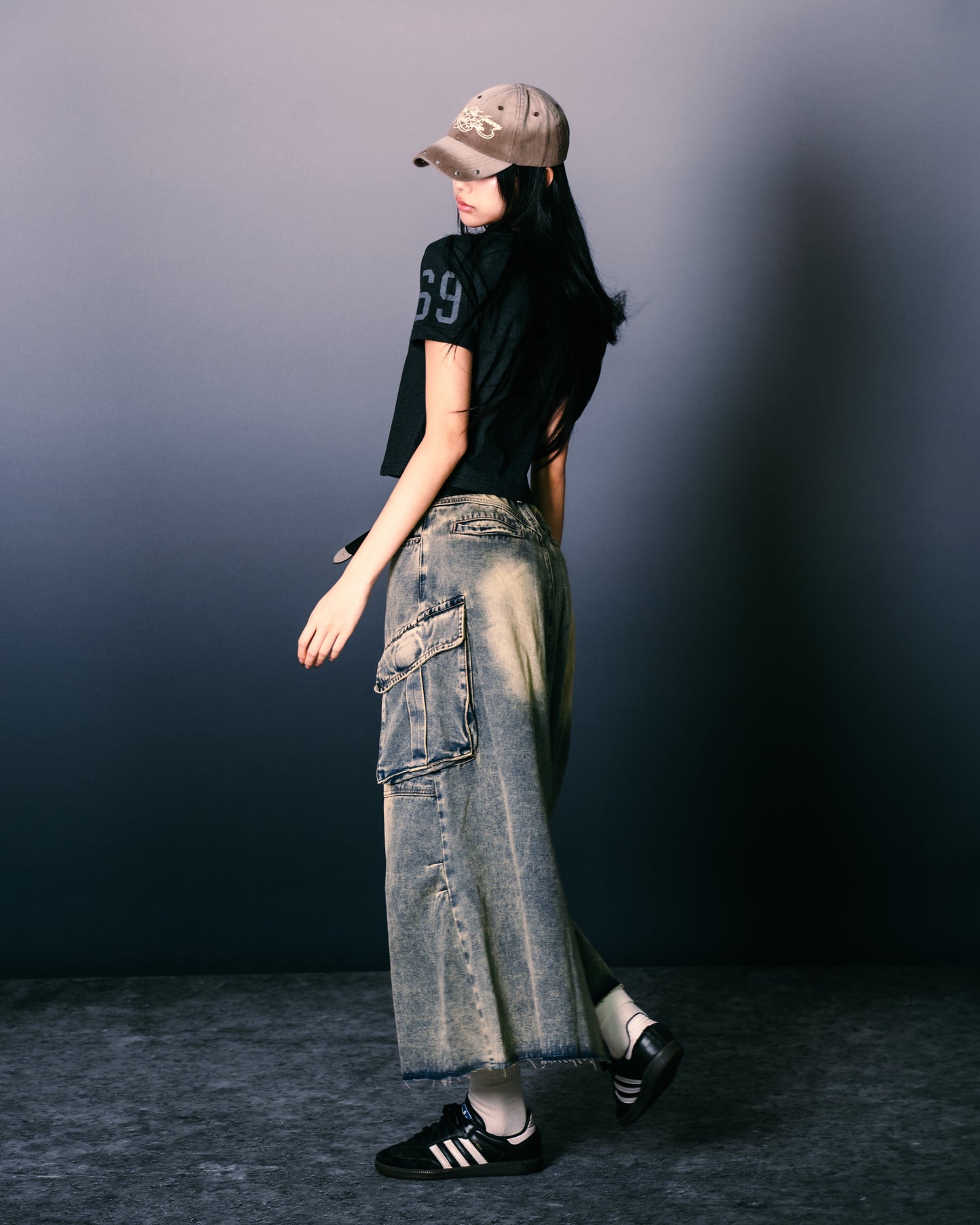 Distressed Denim Full Skirt Dirty Blue【L24-47DB】