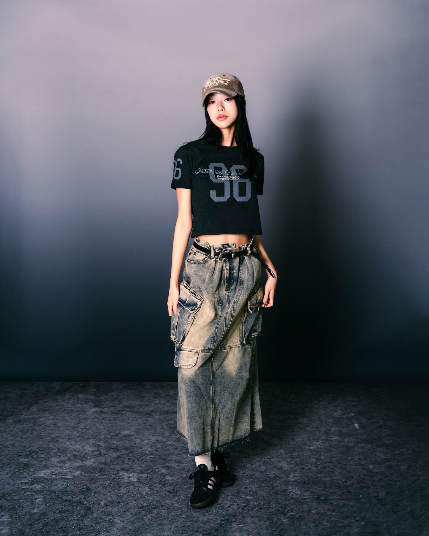 Distressed Denim Full Skirt Dirty Blue【L24-47DB】