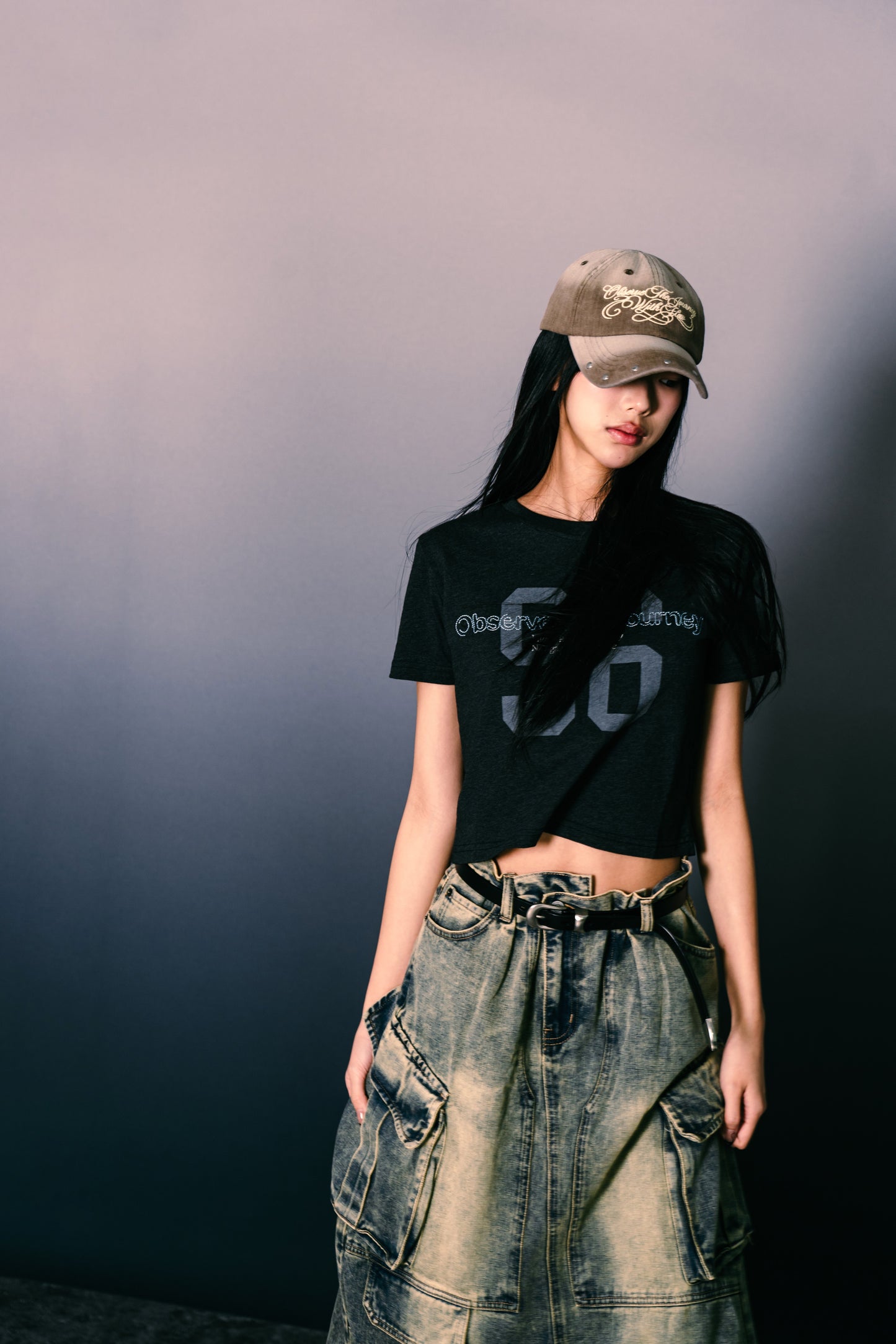 Distressed Denim Full Skirt Dirty Blue【L24-47DB】