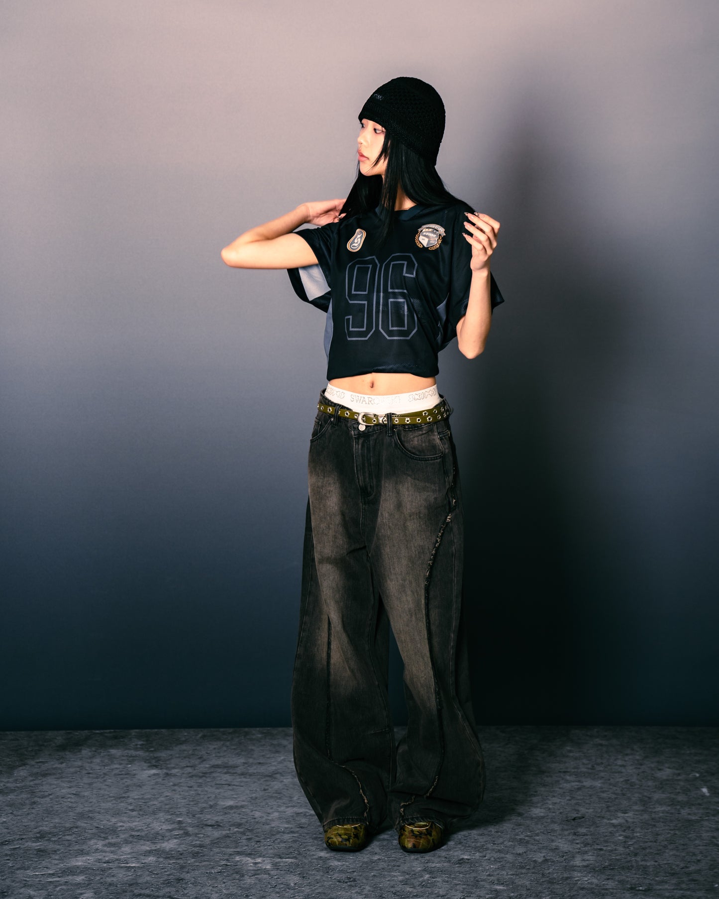 Football Mesh Oversize T-Shirts Black【L25-T01BK】