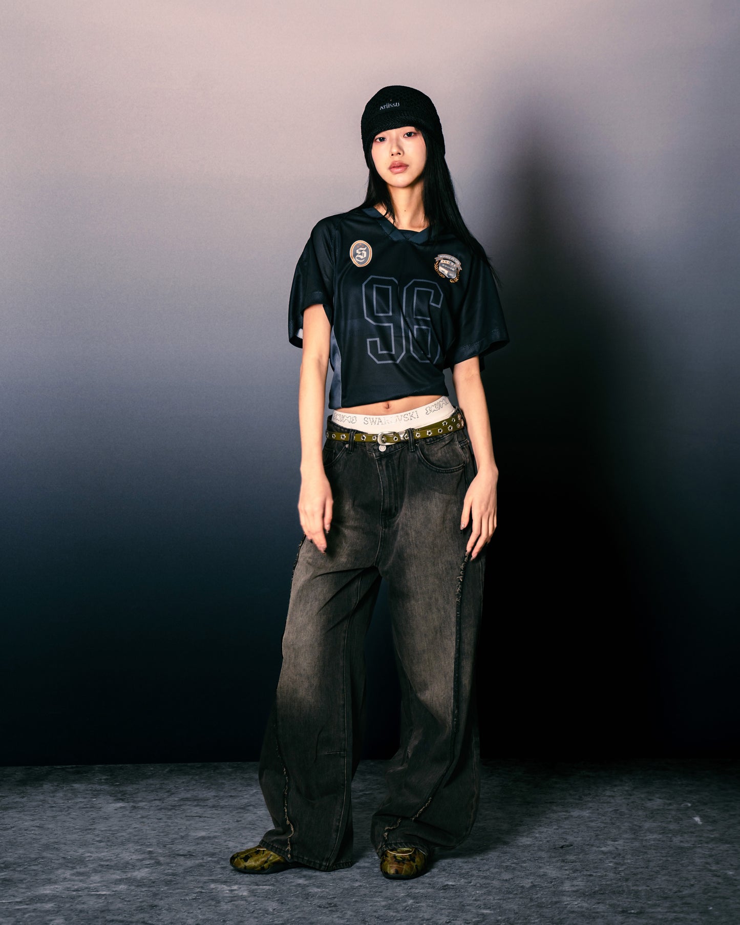 Football Mesh Oversize T-Shirts Black【L25-T01BK】