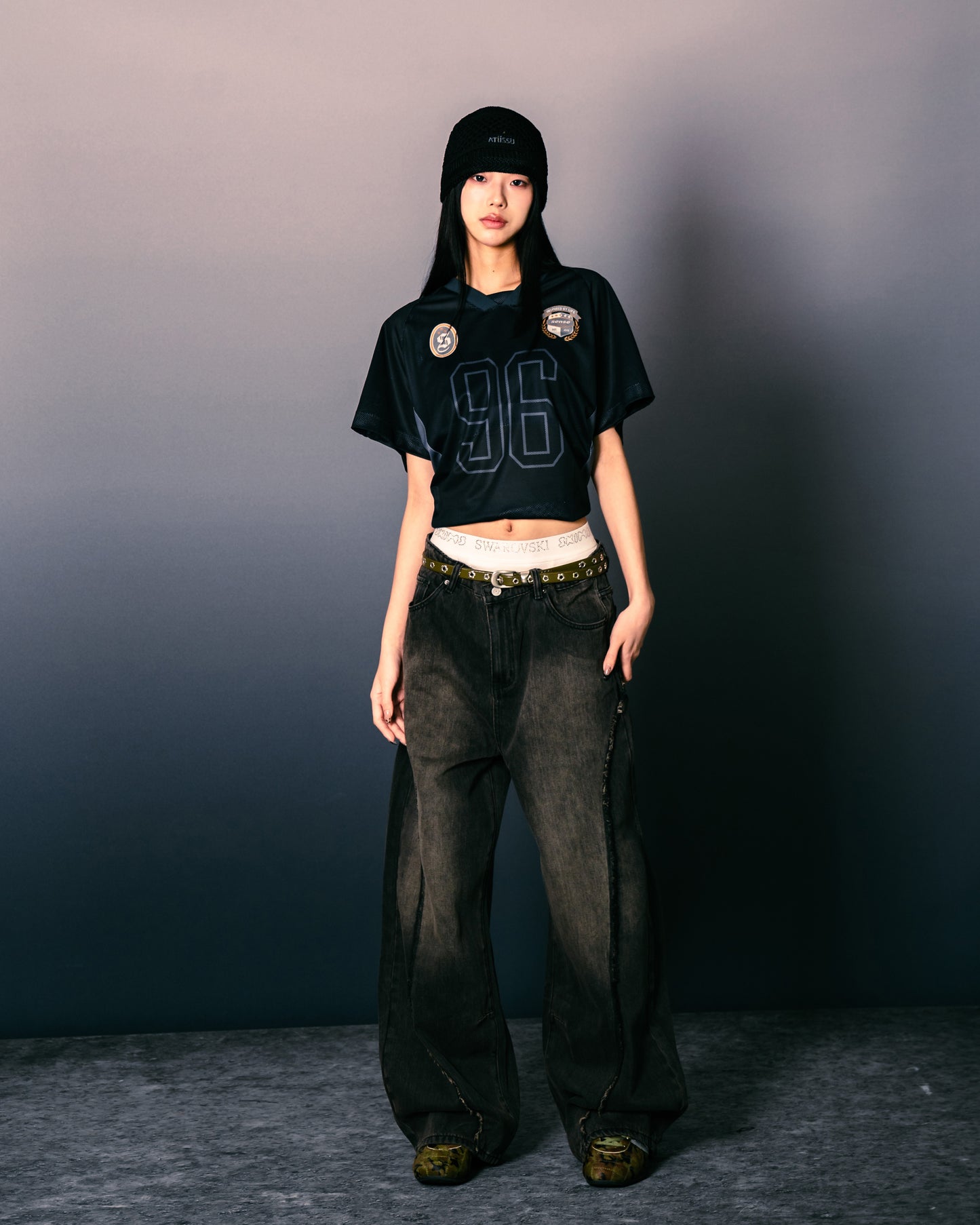 Football Mesh Oversize T-Shirts Black【L25-T01BK】