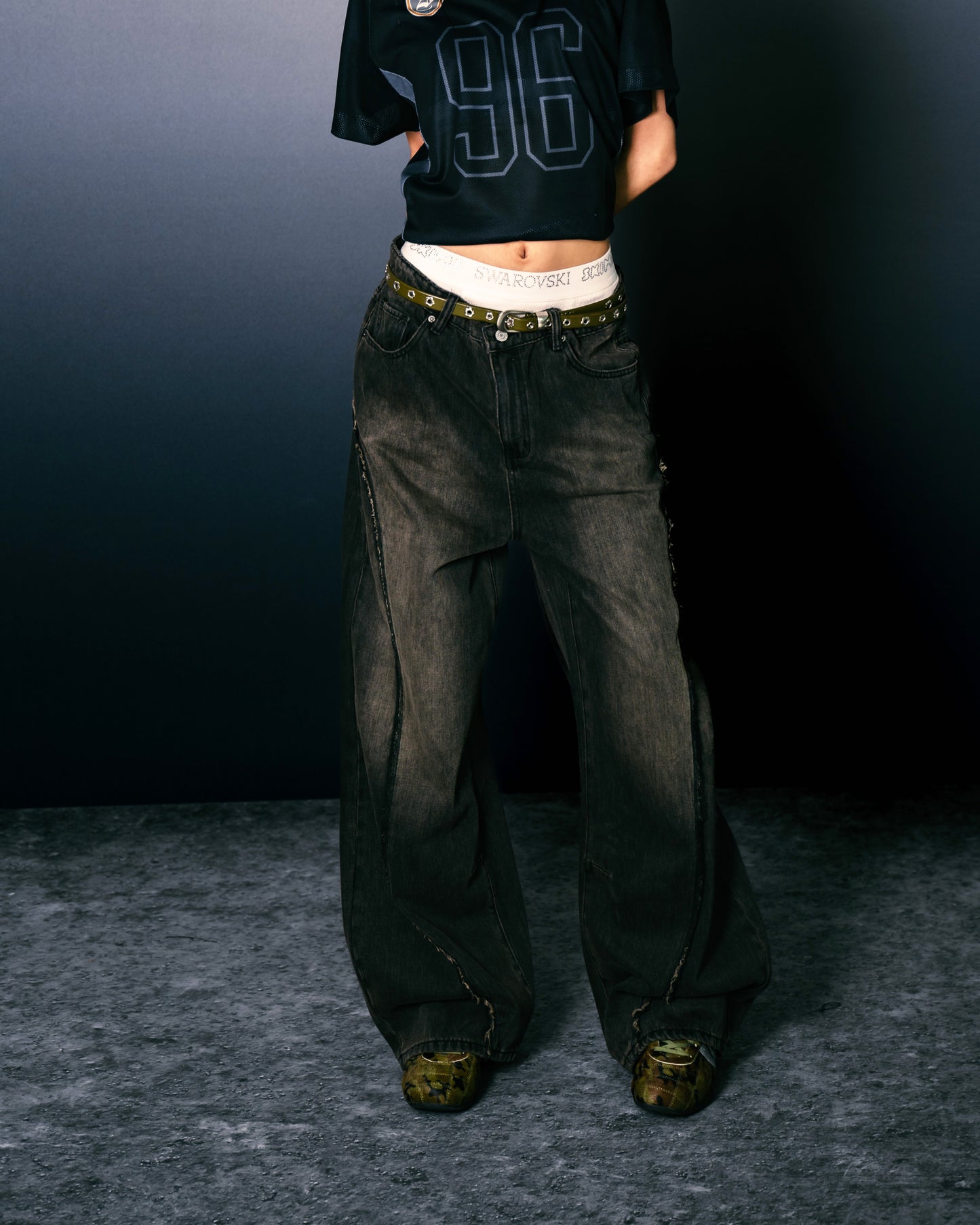 Twist Seam Baggy Denim Jeans Charcoal【L25-05CH】