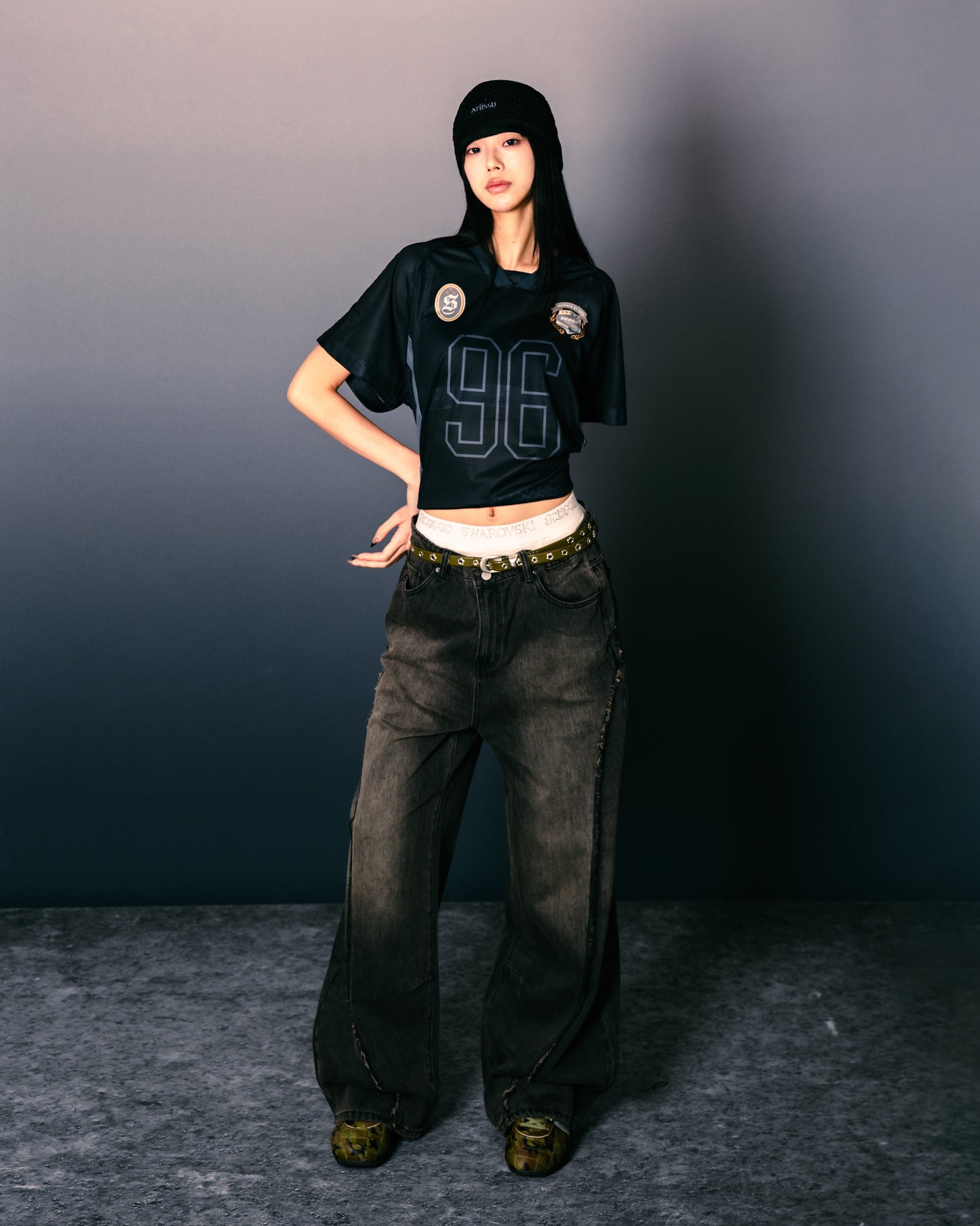 Twist Seam Baggy Denim Jeans Charcoal【L25-05CH】