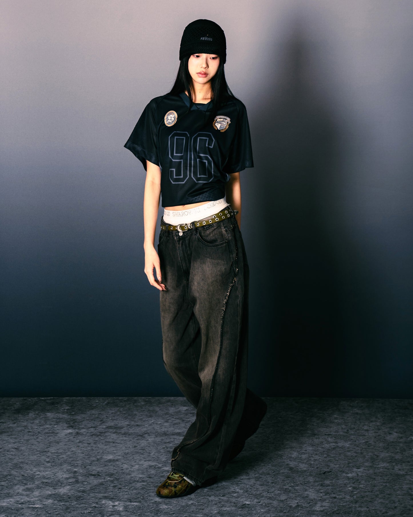 Twist Seam Baggy Denim Jeans Charcoal【L25-05CH】