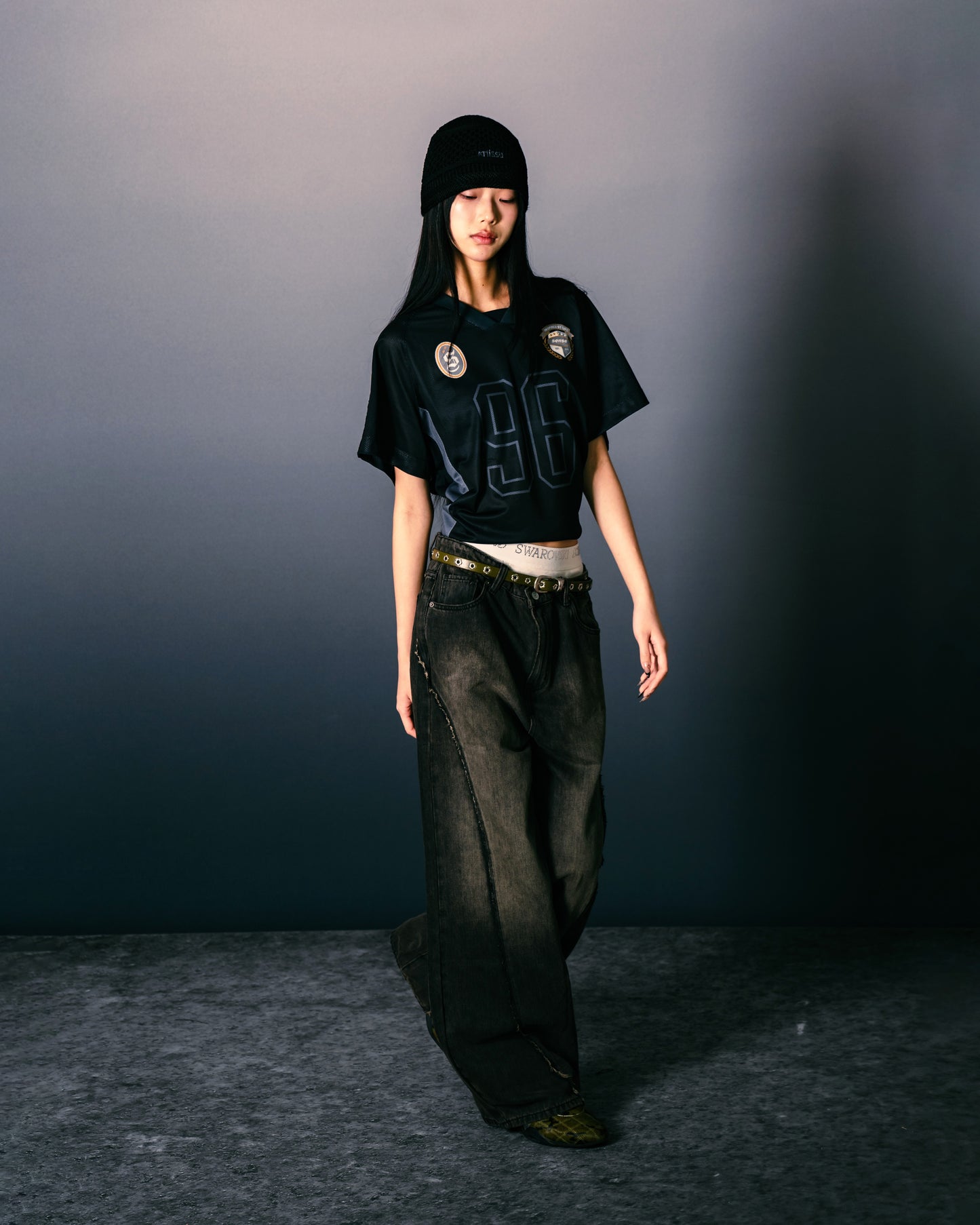 Football Mesh Oversize T-Shirts Black【L25-T01BK】