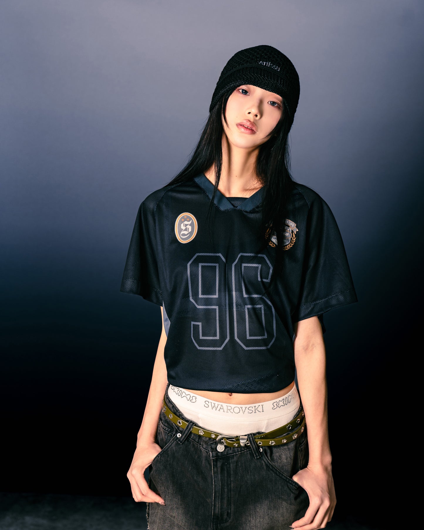 Football Mesh Oversize T-Shirts Black【L25-T01BK】