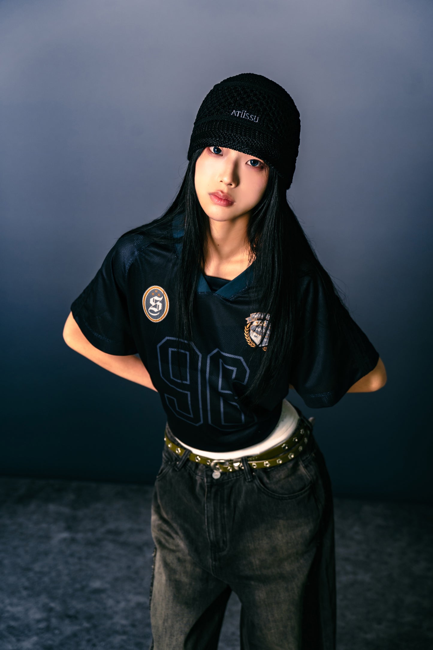 Football Mesh Oversize T-Shirts Black【L25-T01BK】