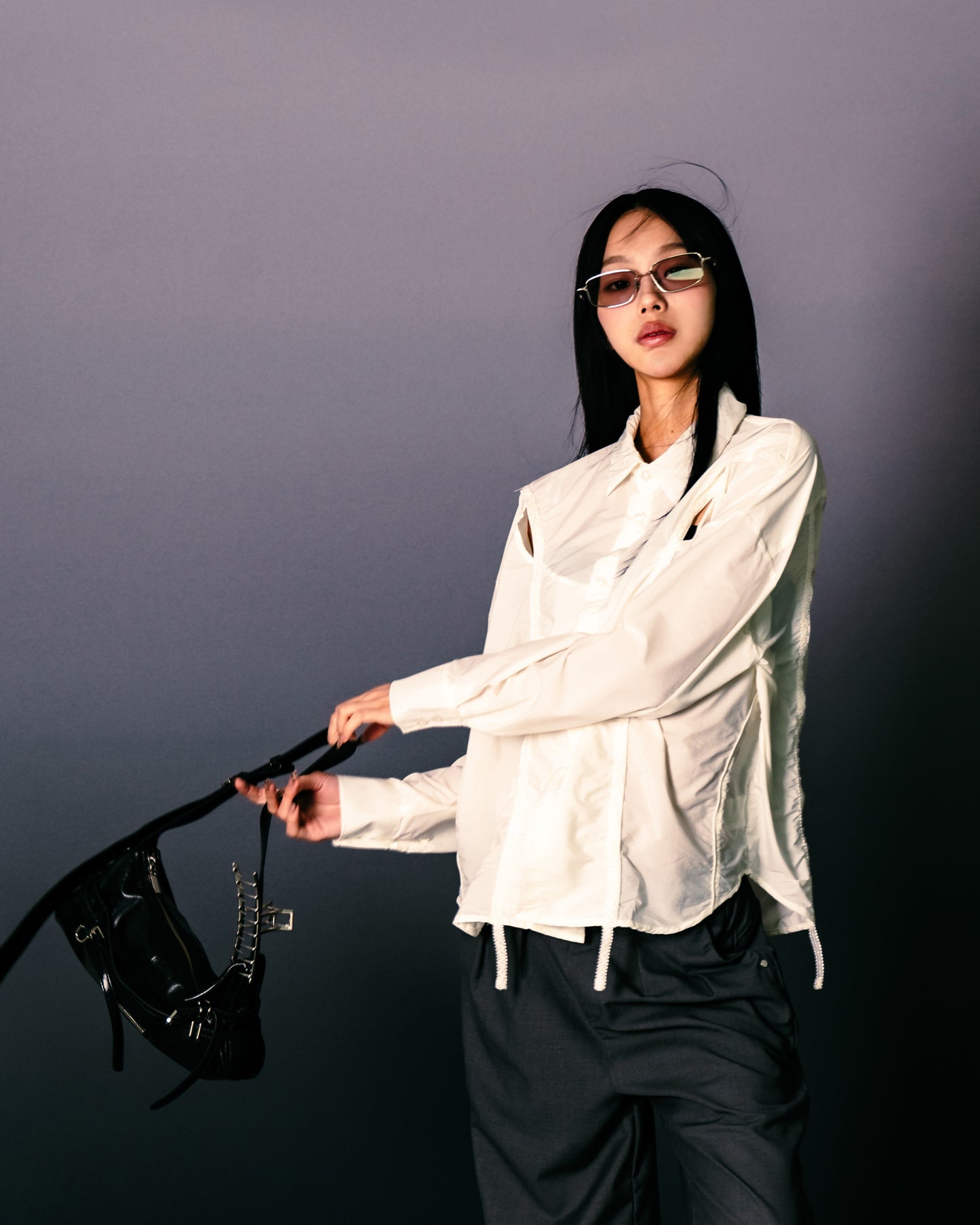 Chest Hole Oversize Shirt White【L25-22WH】