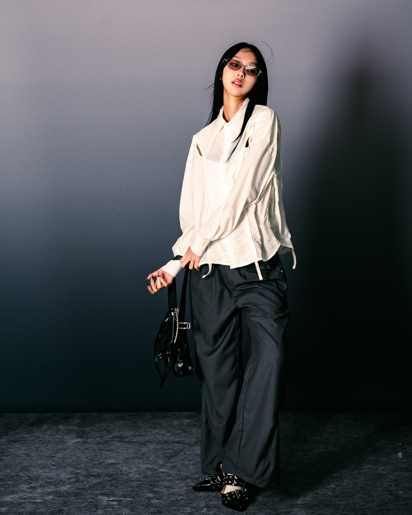 Chest Hole Oversize Shirt White【L25-22WH】