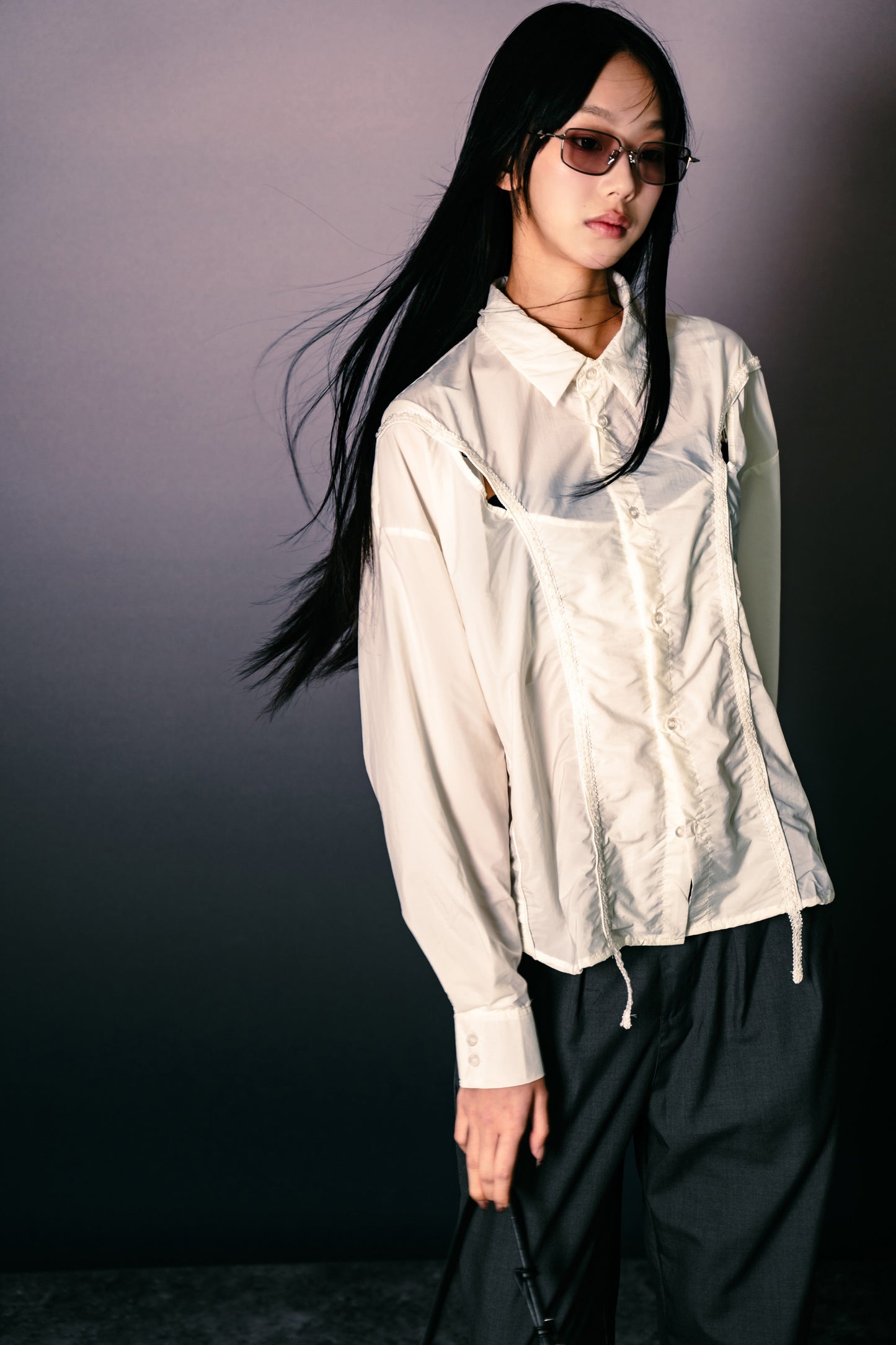 Chest Hole Oversize Shirt White【L25-22WH】