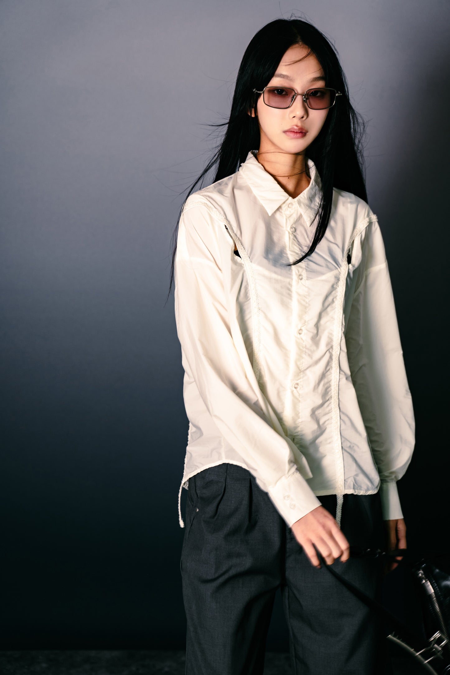 Chest Hole Oversize Shirt White【L25-22WH】