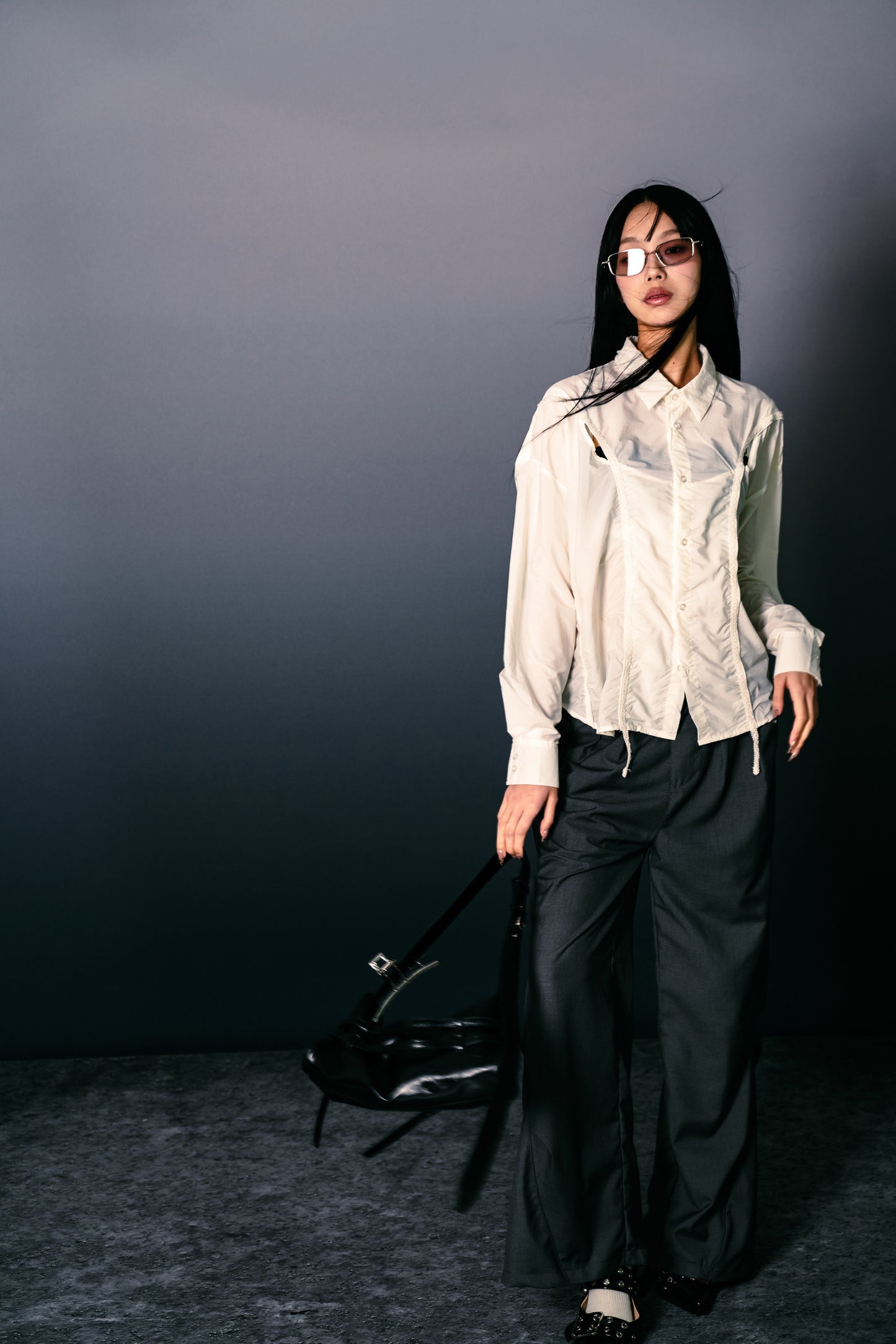 Chest Hole Oversize Shirt White【L25-22WH】