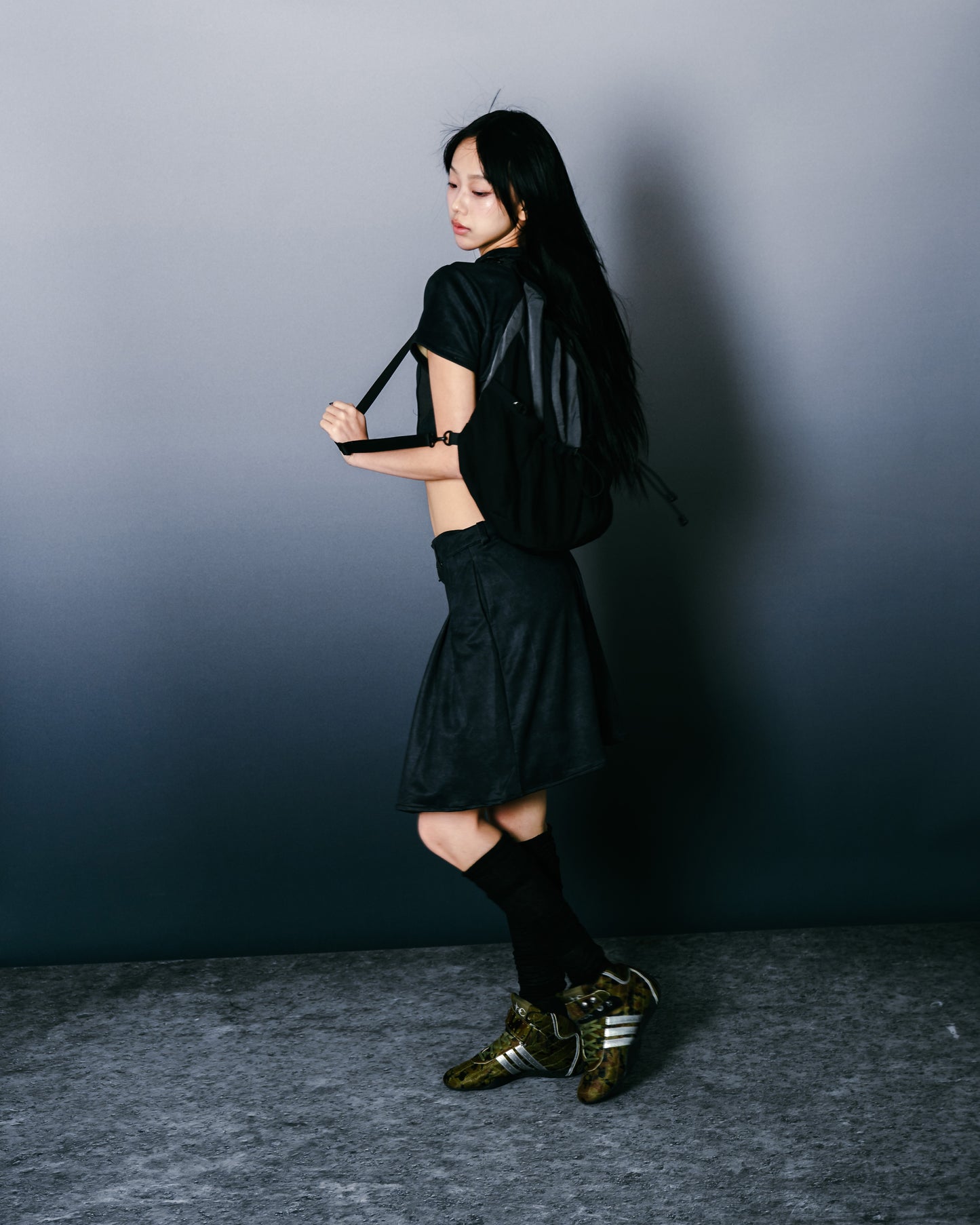 Washed Mini Skirt Charoal【L25-16CH】