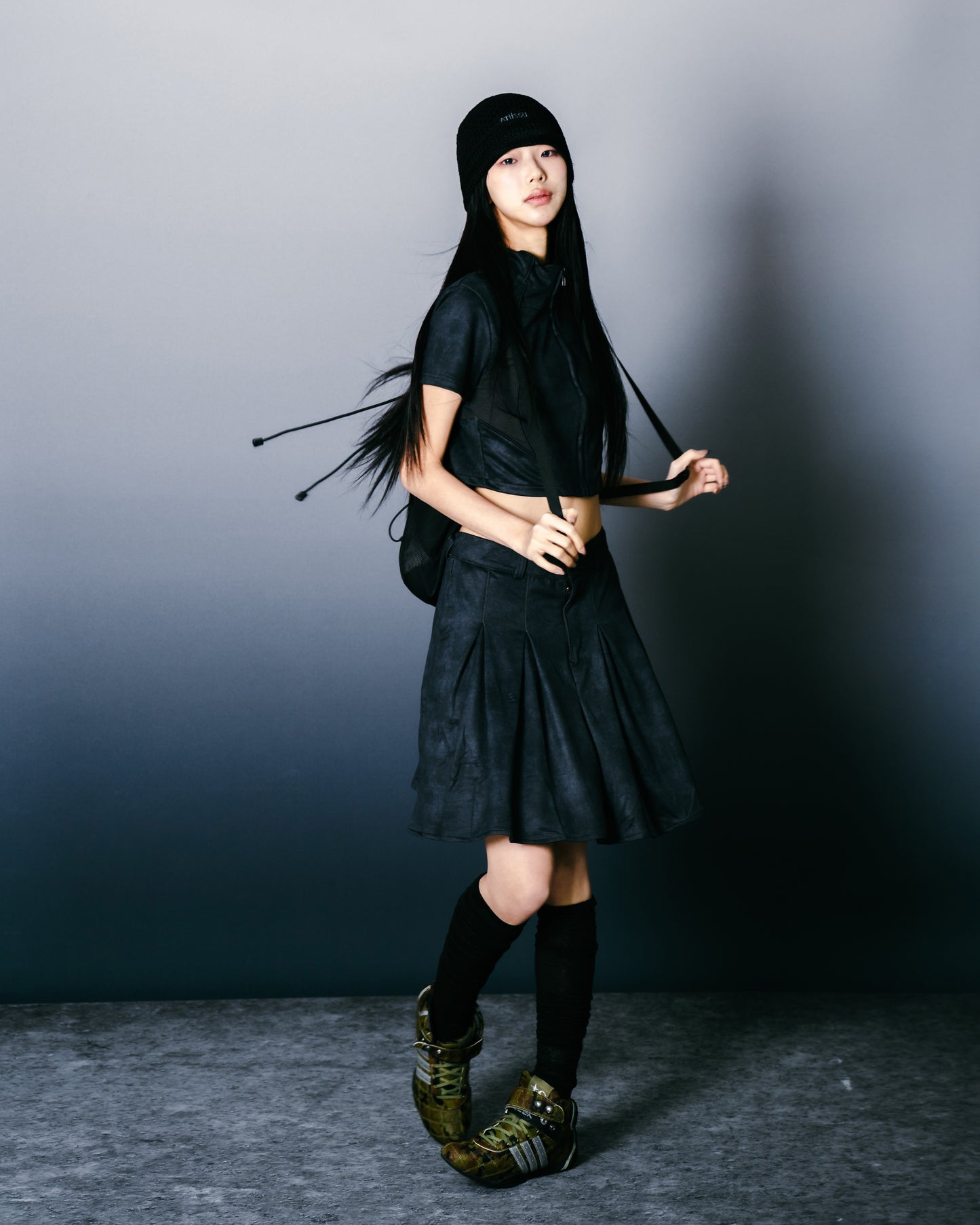 Washed Mini Skirt Charoal【L25-16CH】