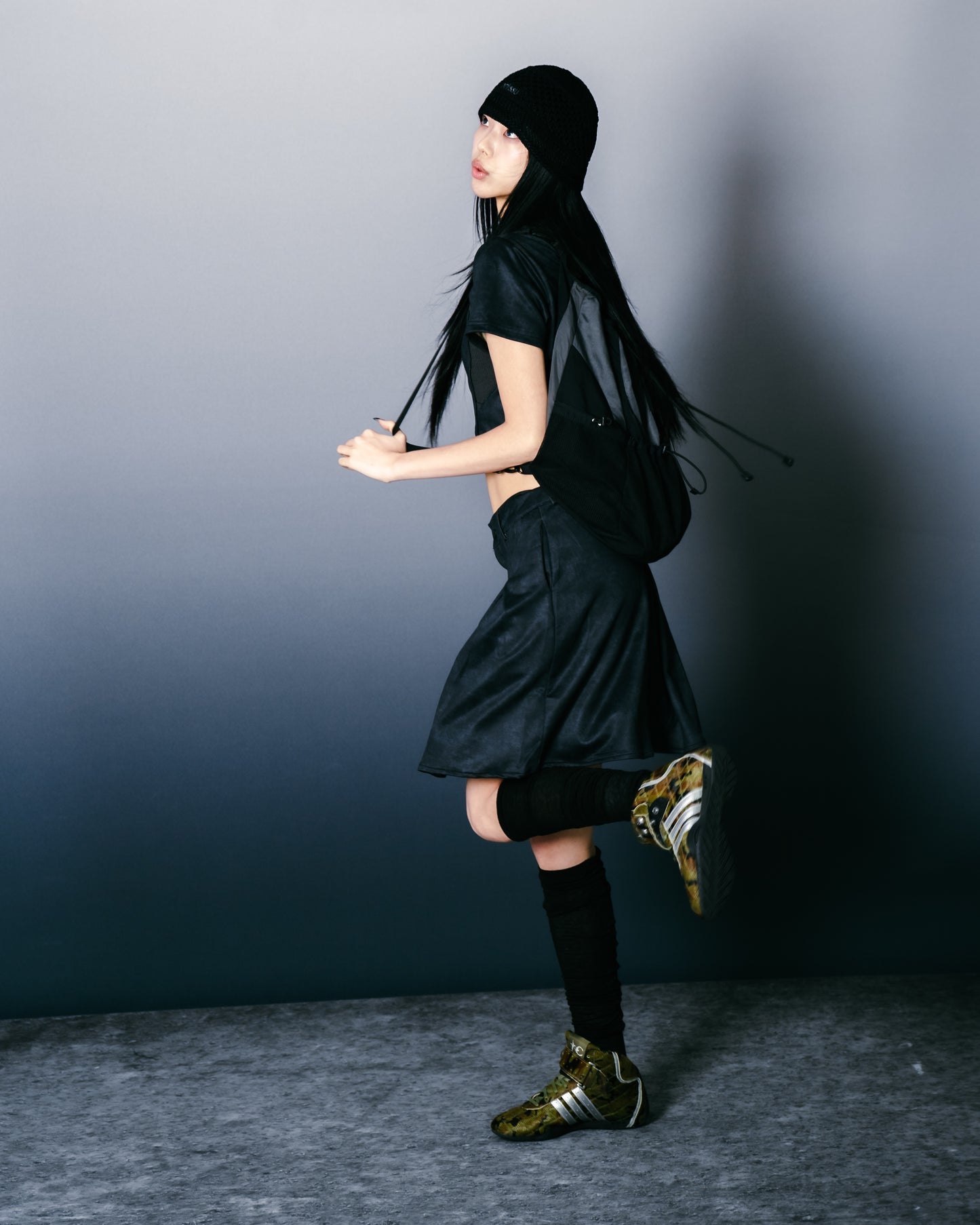 Washed Mini Skirt Charoal【L25-16CH】