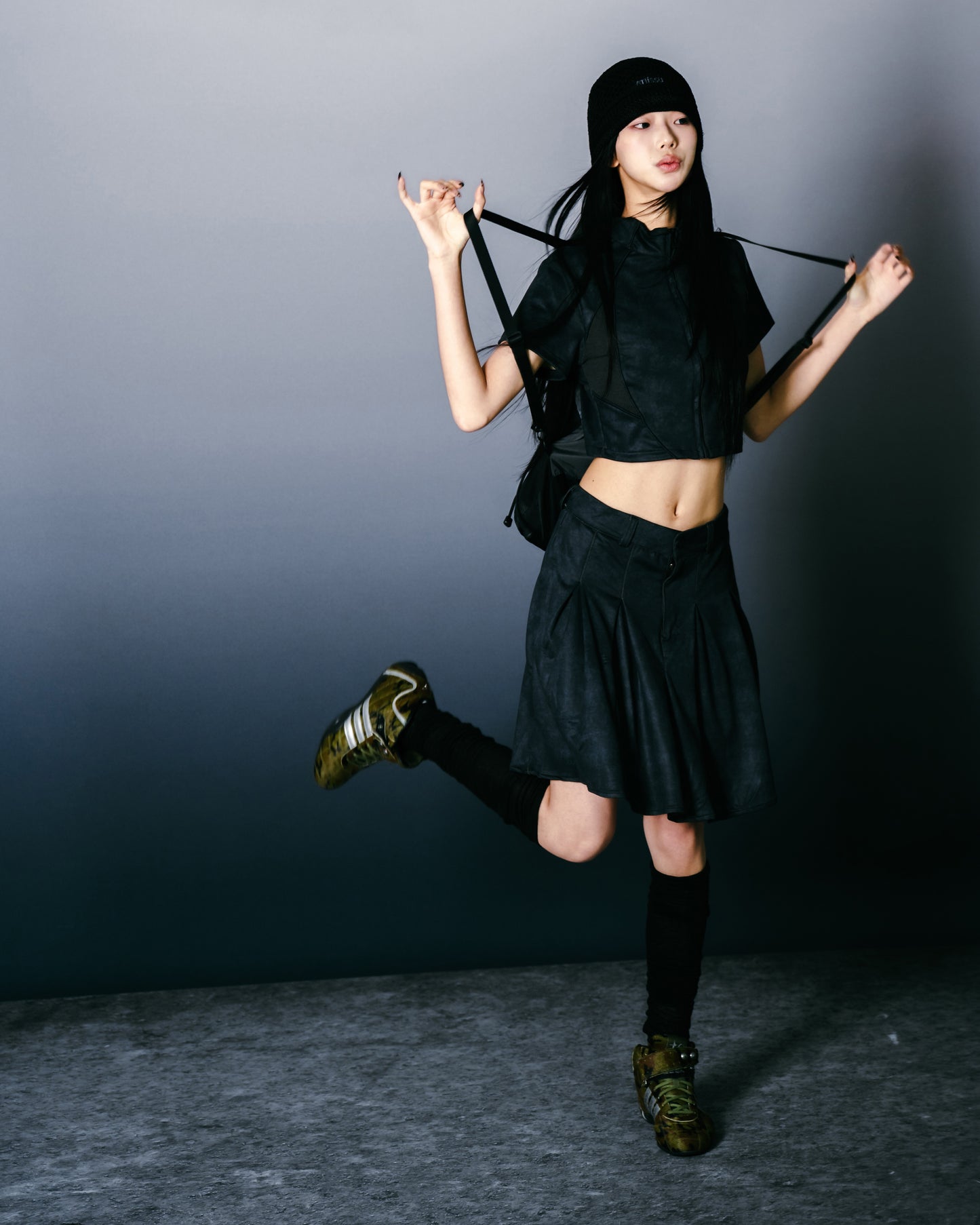 Washed Mini Skirt Charoal【L25-16CH】