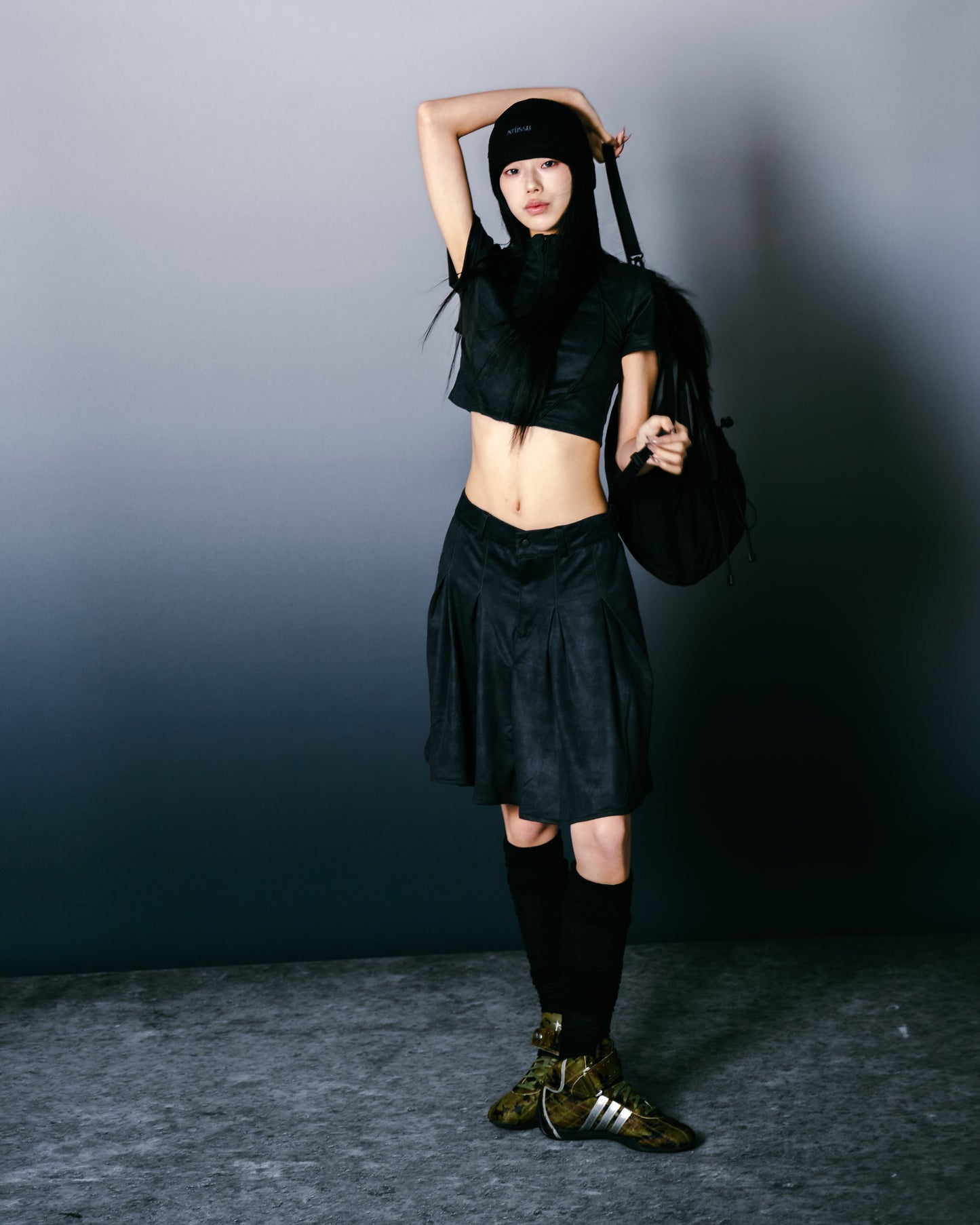 Washed Mini Skirt Charoal【L25-16CH】