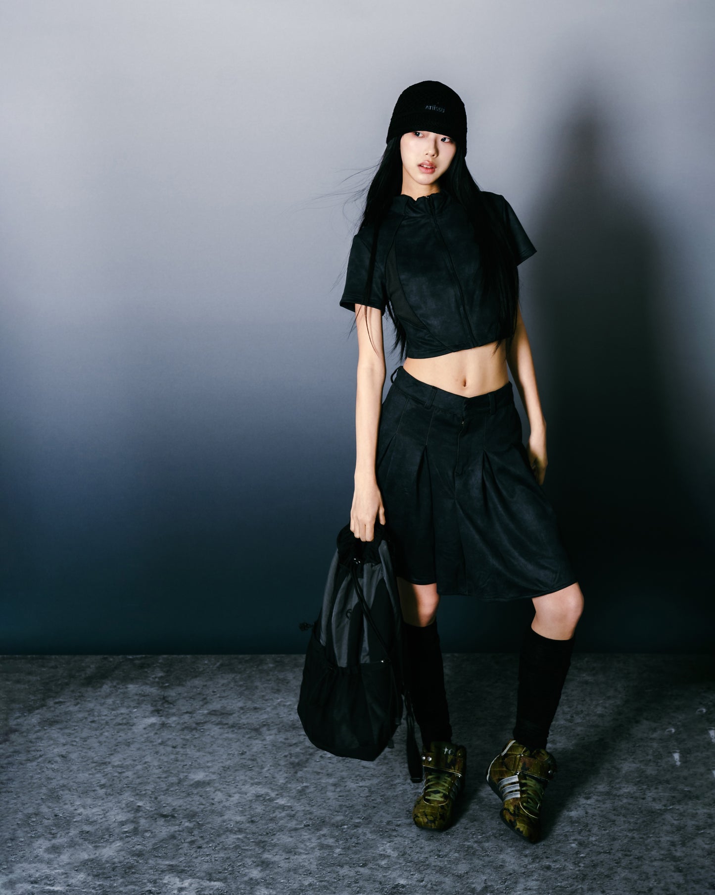 Washed Mini Skirt Charoal【L25-16CH】