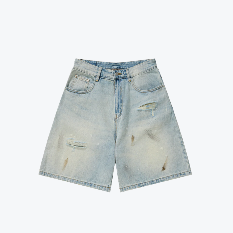 Destroy Wash Denim Shorts Blue【M25-24BL】