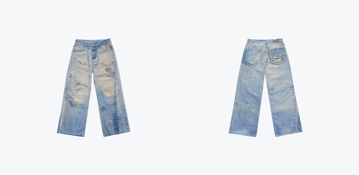 
                  
                    Loose Fit Fake Print Jeans Blue【M25-28BL】
                  
                