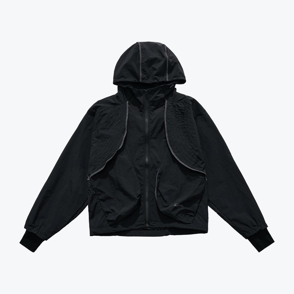 Paneled Lightweight Hooded Jacket Black【L25-39BK】