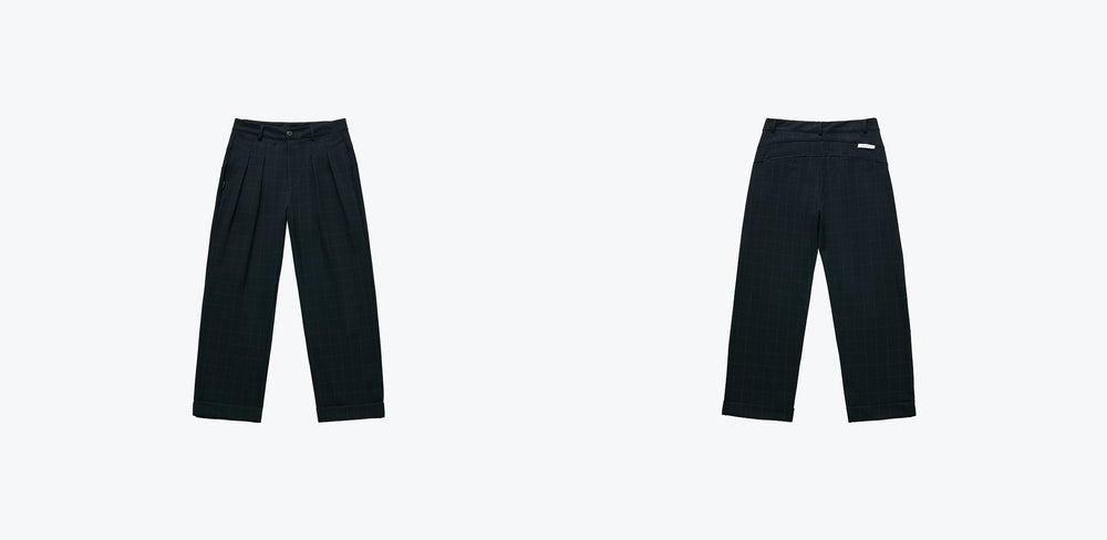 
                  
                    Wide Cut Checker Trousers Black【M25-09BK】
                  
                